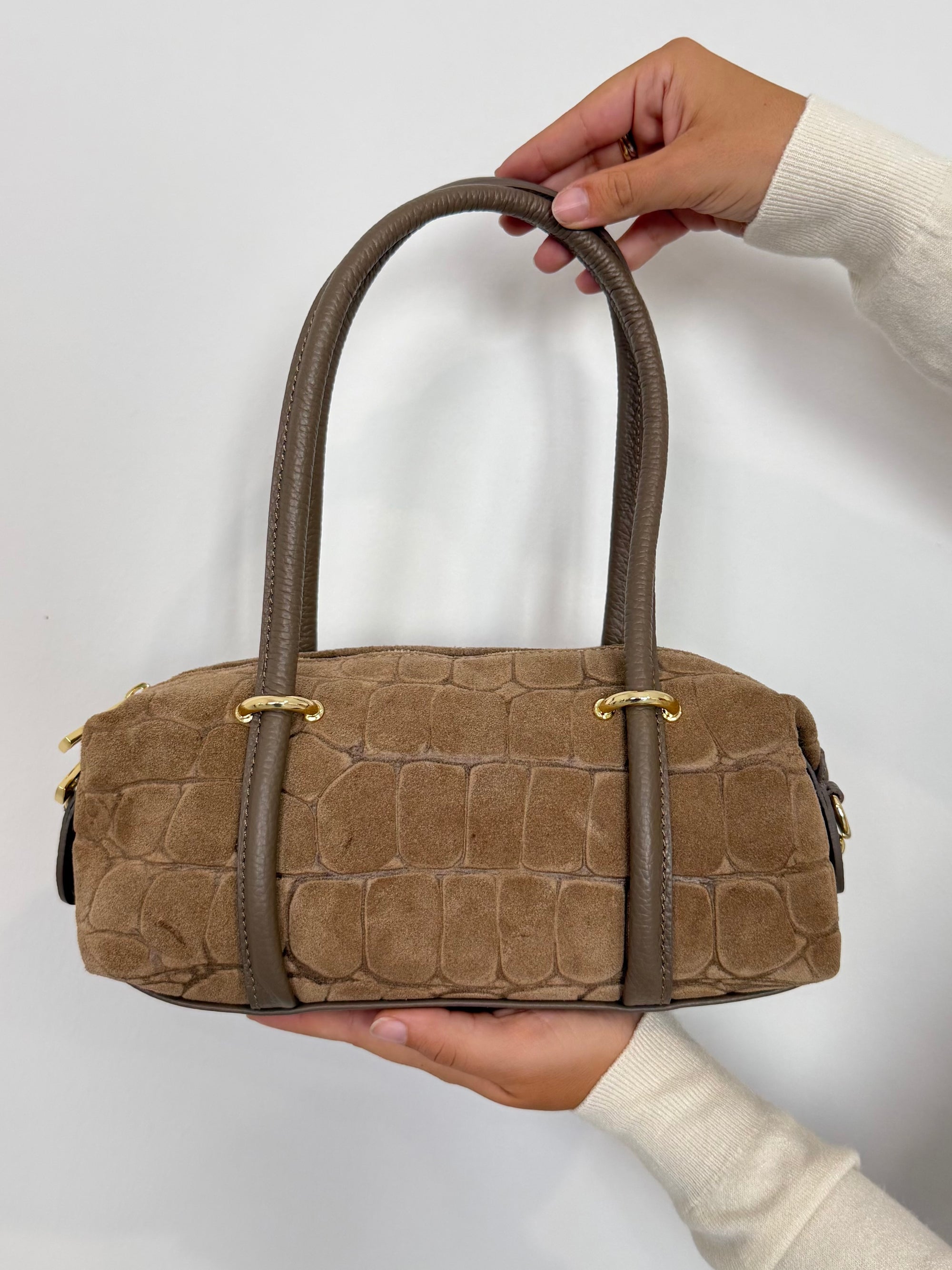 Civico23 - Borsa a spalla in vera pelle cocco taupe