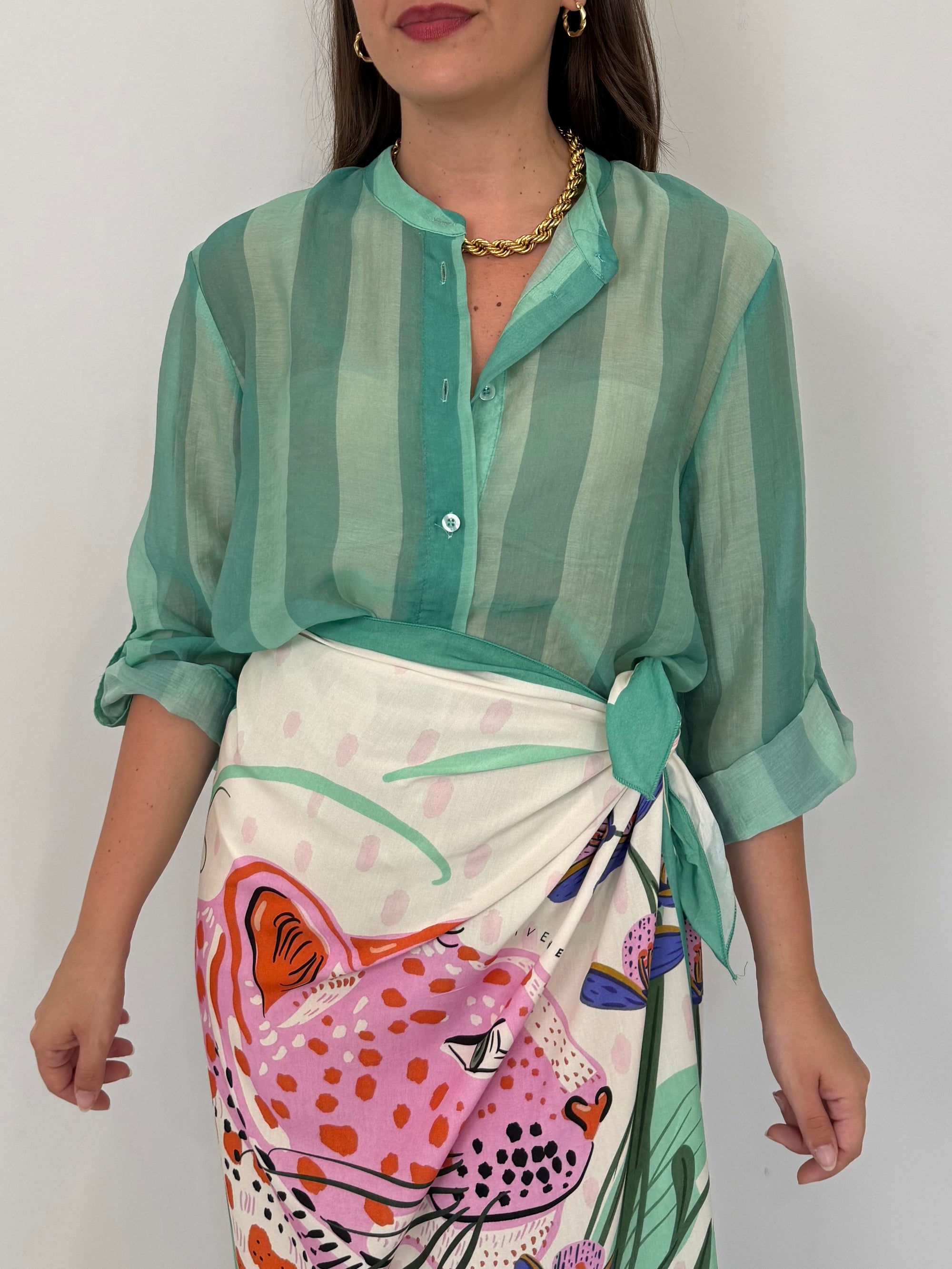 Haveone - Camicia righe larghe acquamarina