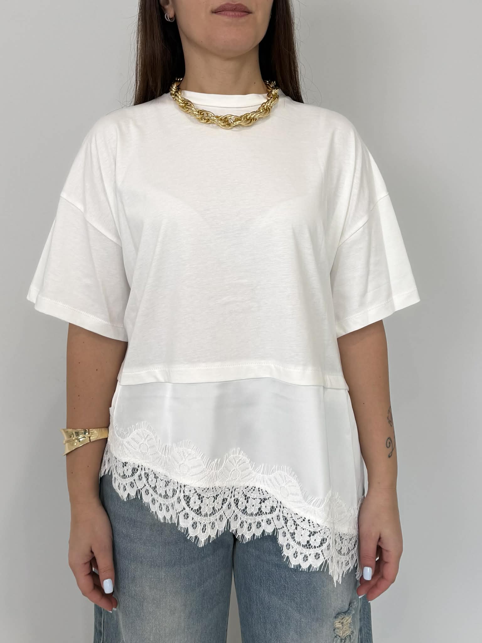 Dixie - T-shirt bianca con inserto raso