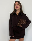 Tensione In - Abito stile camicia con manica svasata moro