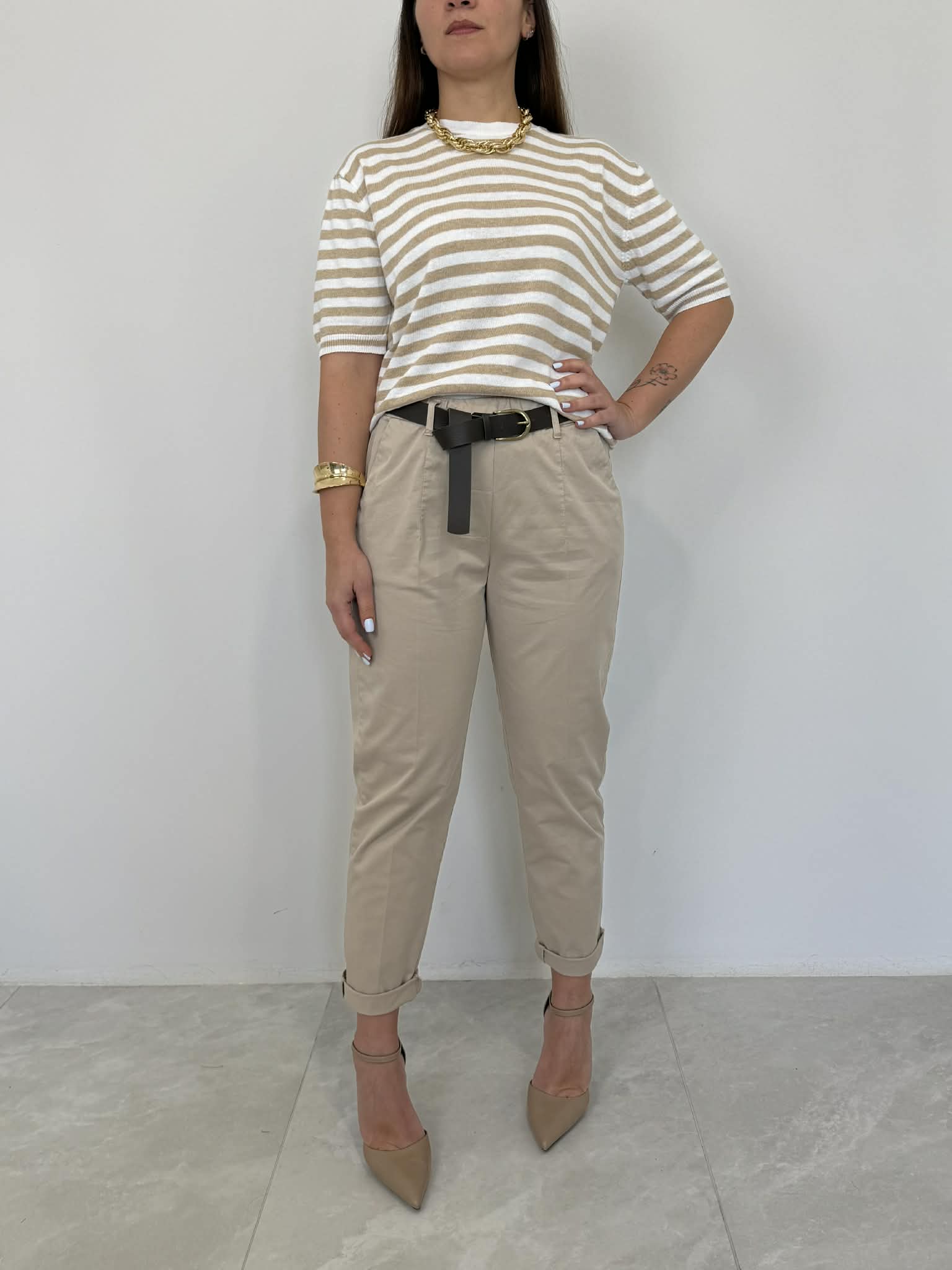 SusyMix - Pantalone in cotone sigaretta sabbia