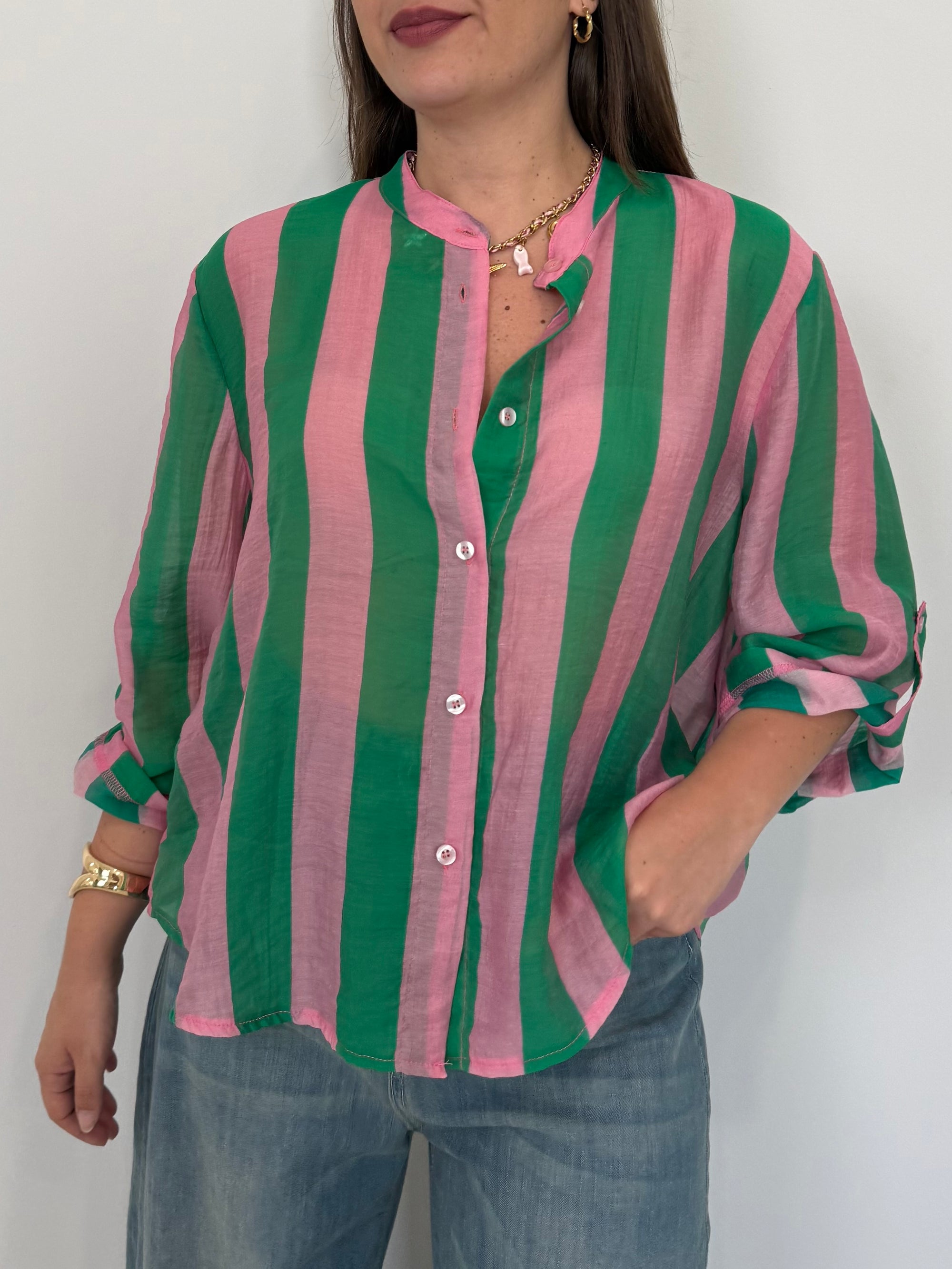 Haveone - Camicia righe larghe verde