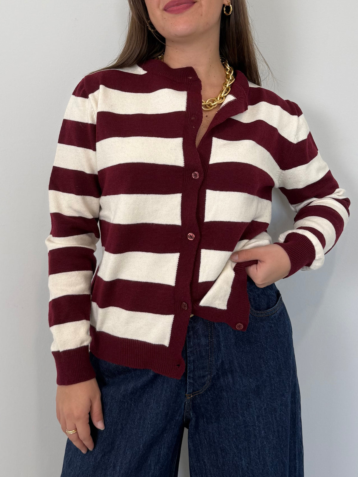 SusyMix - Cardigan rigato bordeaux