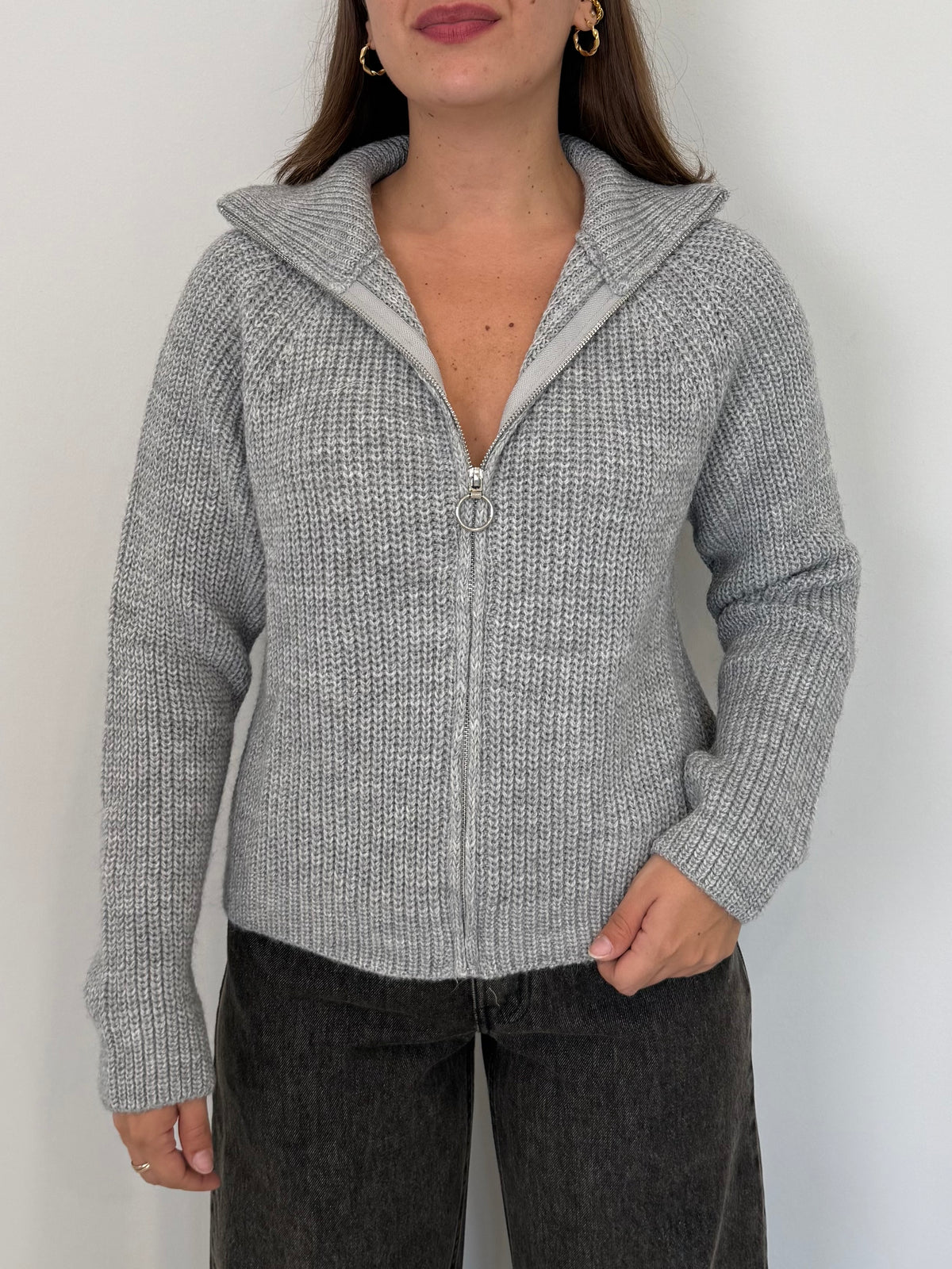 Haveone - Cardigan con zip grigio