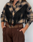 Tensione In - Camicia con frange nera e tabacco