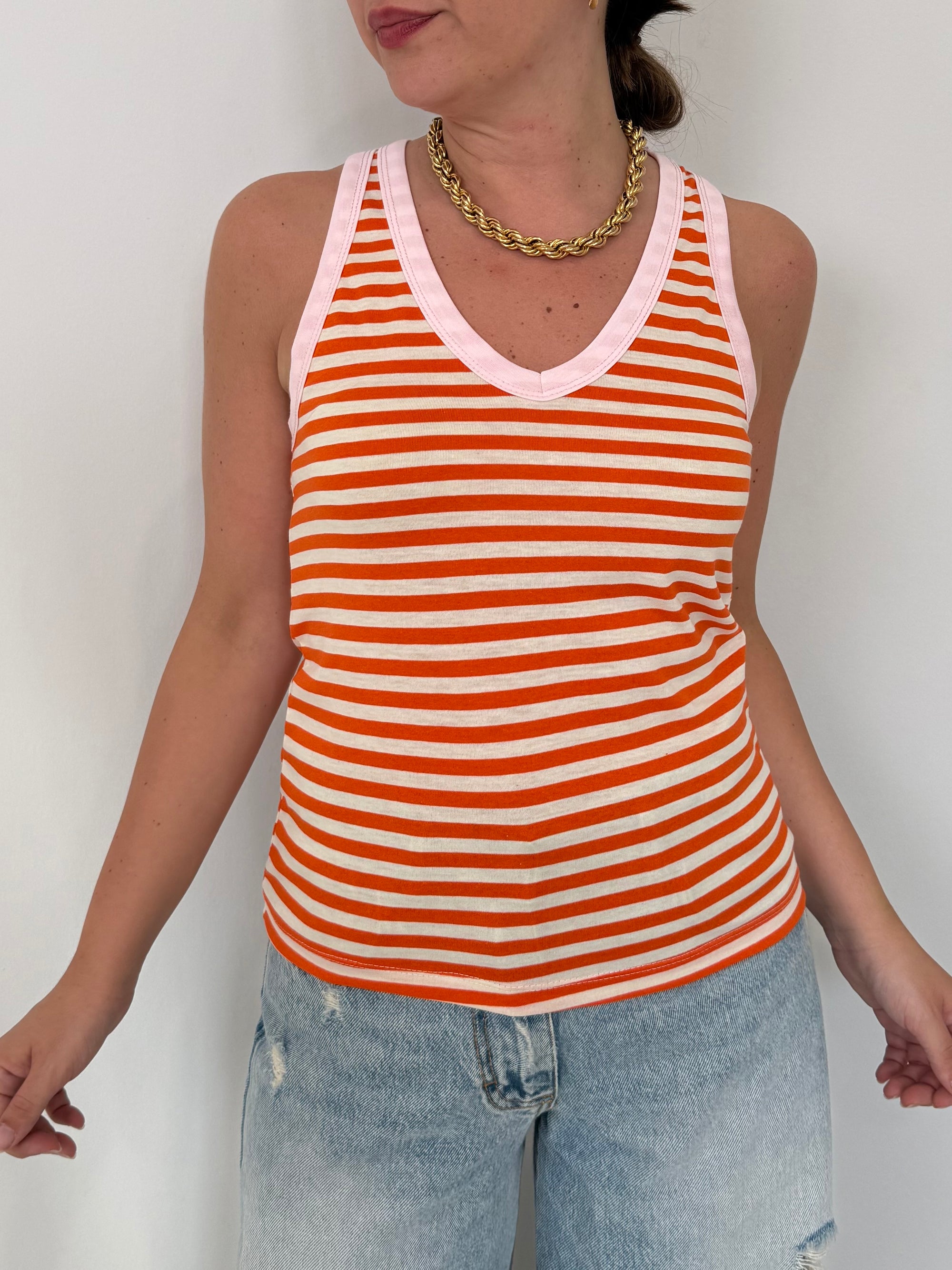 SusyMix - Canotta righe arancio contrasto rosa