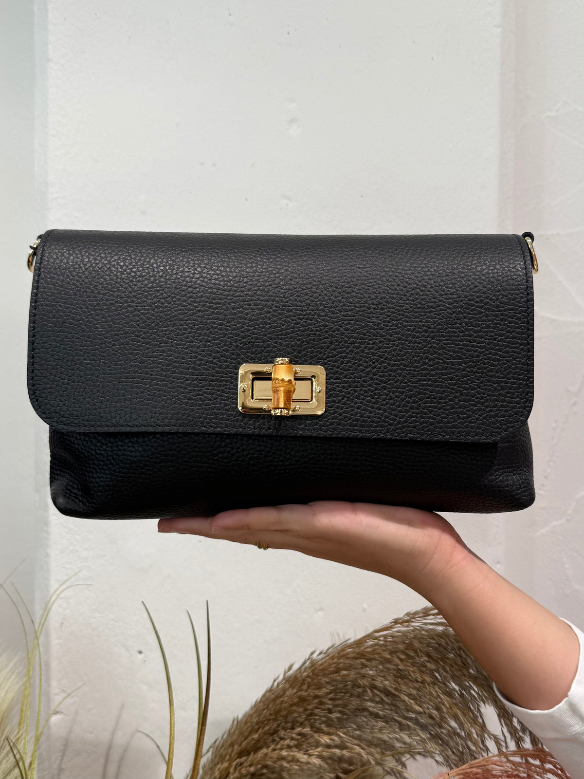 Civico23 - Borsa in vera pelle liscia bamboo nera