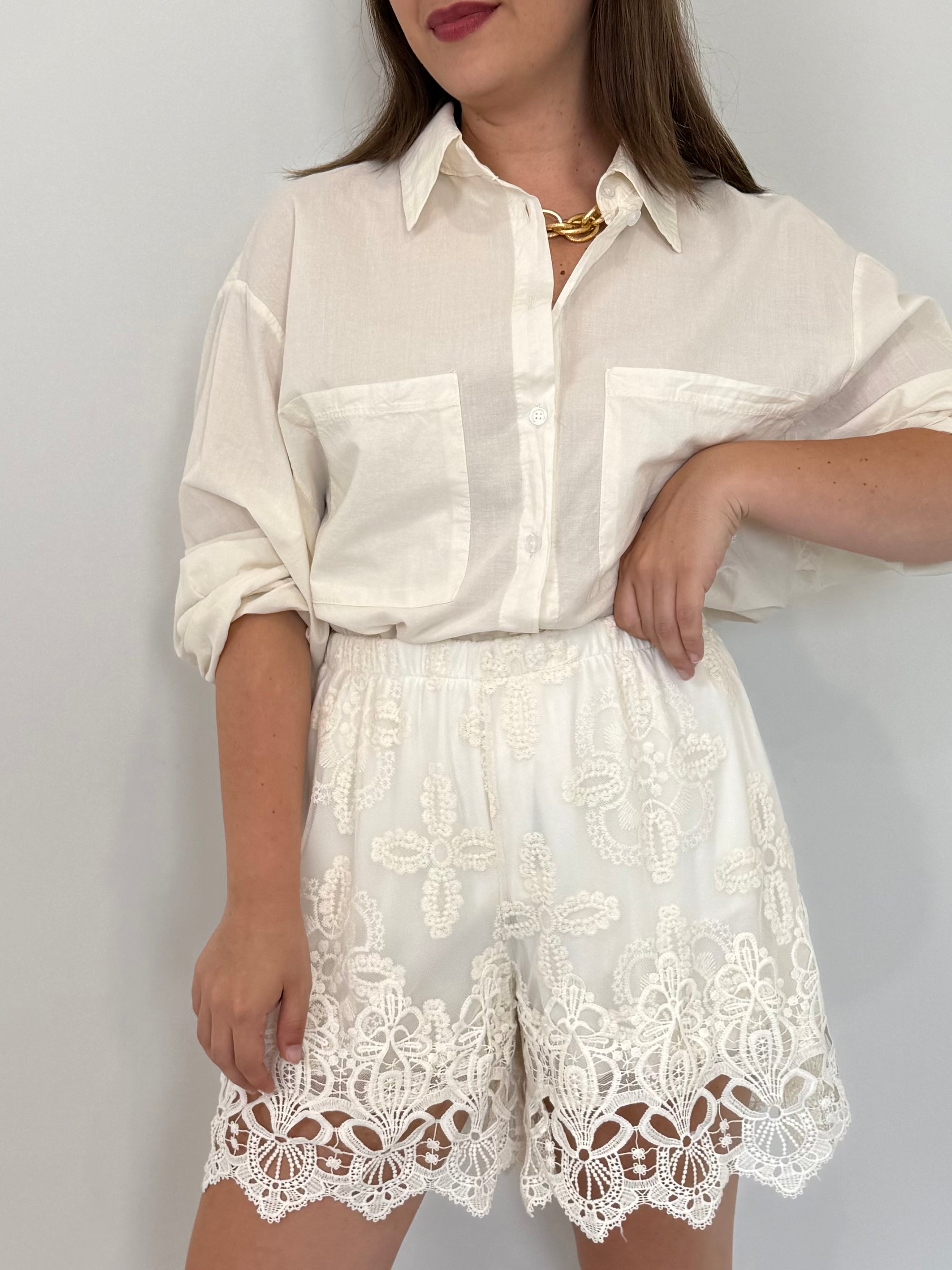 Haveone - Short in pizzo burro