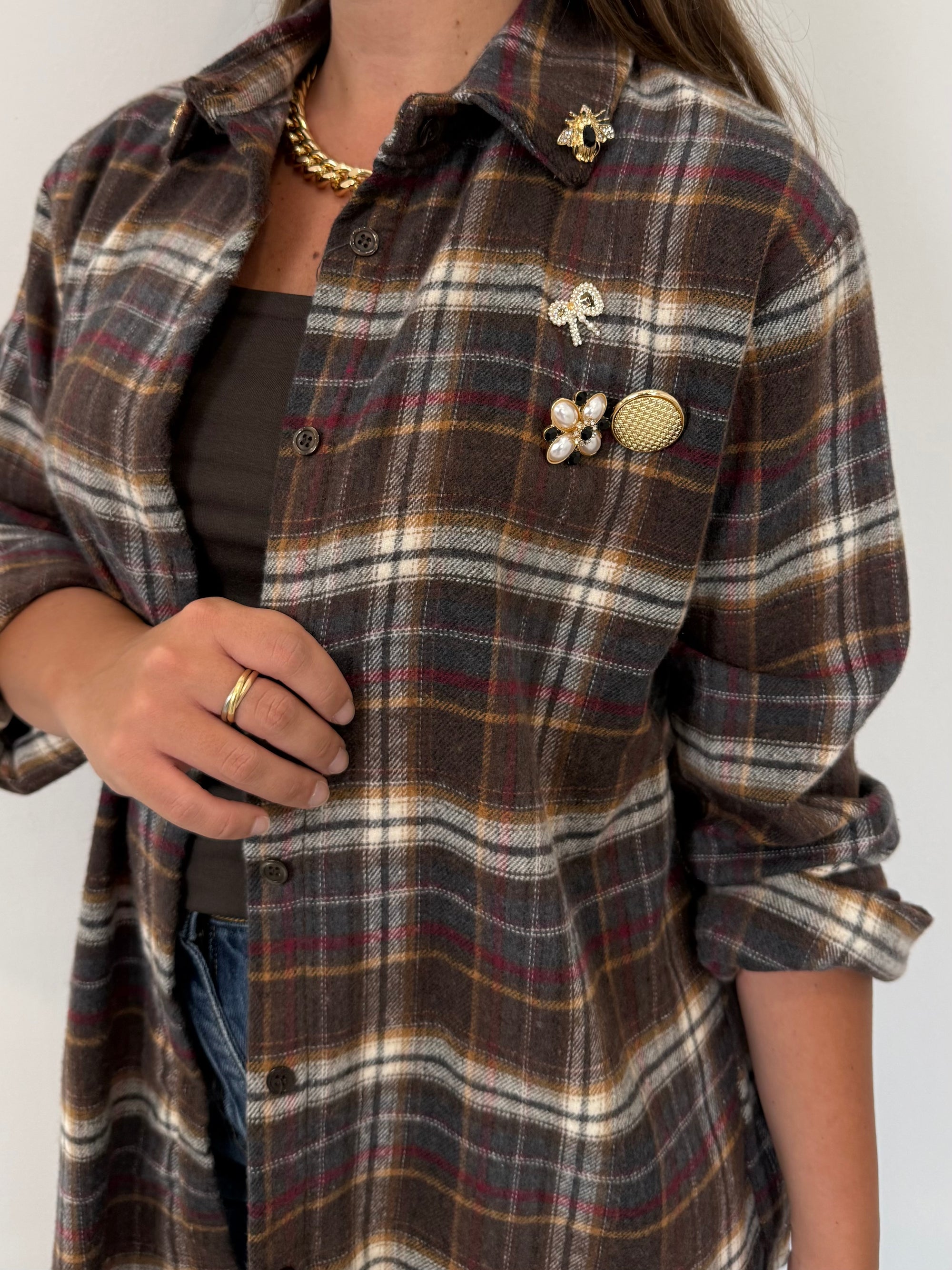 PRE-ORDINE 31/08: Civico23 - Camicia in flanella con spille moro
