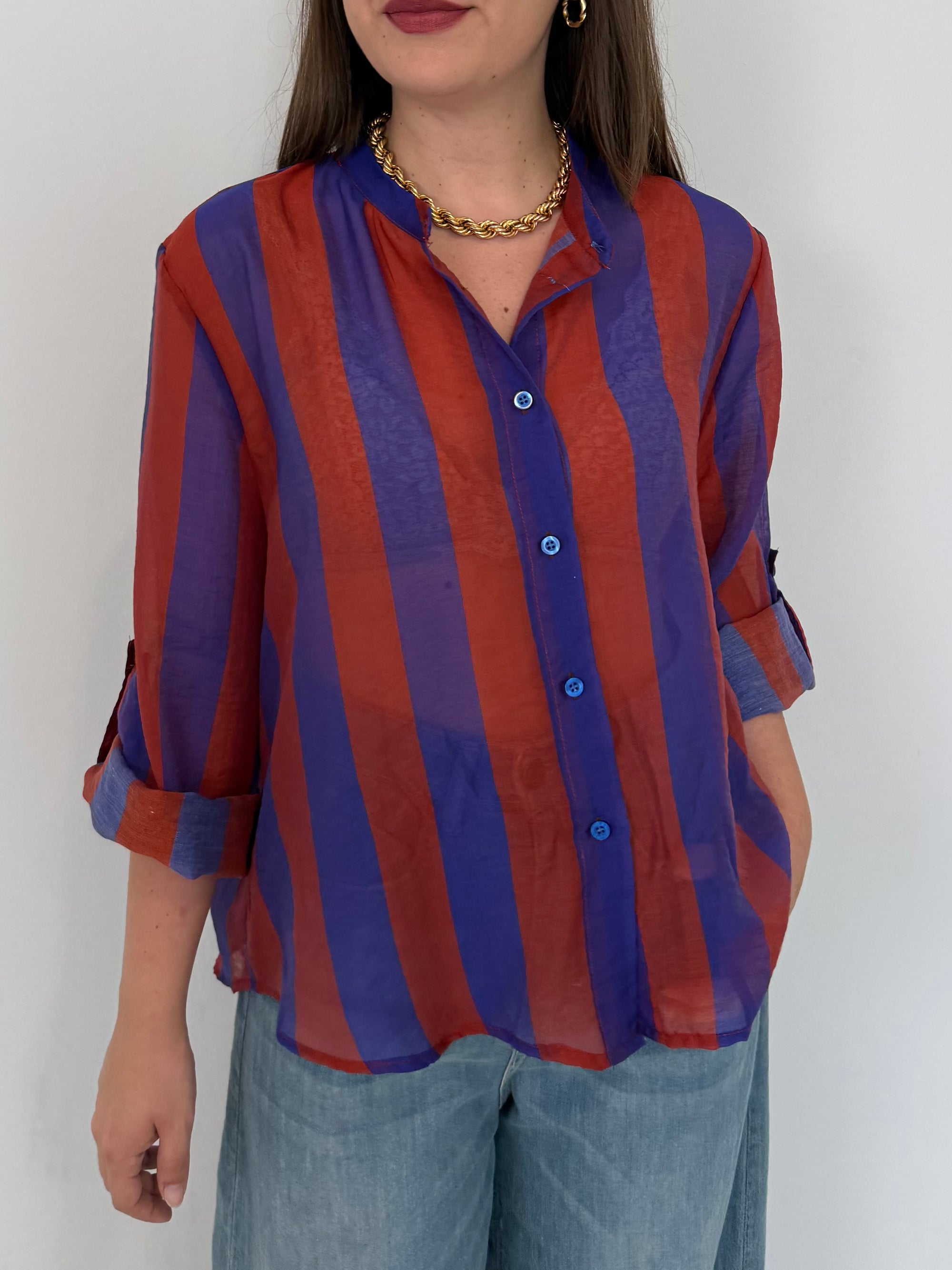 Haveone - Camicia righe larghe bluroyal
