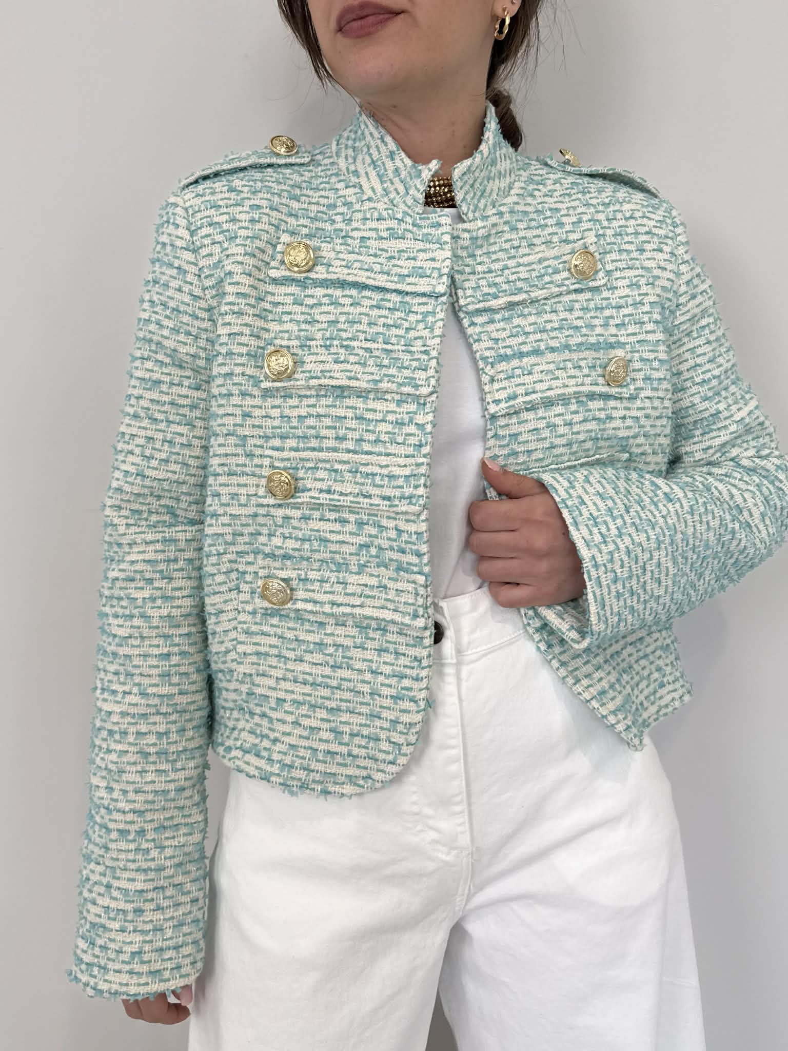 Motel - Giacca napoleon tweed acqua