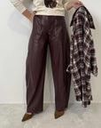 SusyMix - Pantalone barrel in similpelle bordeaux