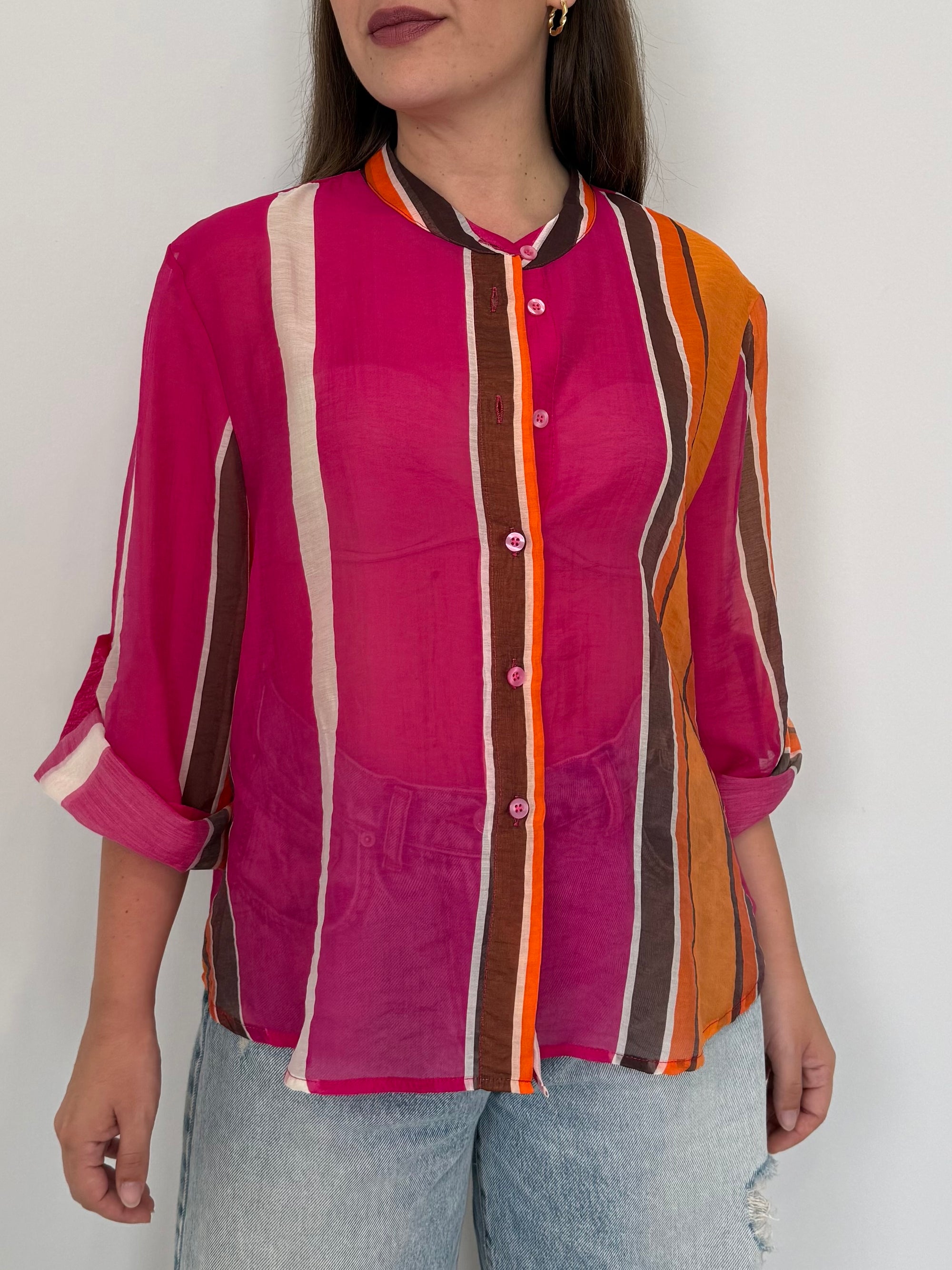 Haveone - Camicia righe asimmetriche fuxia
