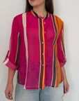 Haveone - Camicia righe asimmetriche fuxia
