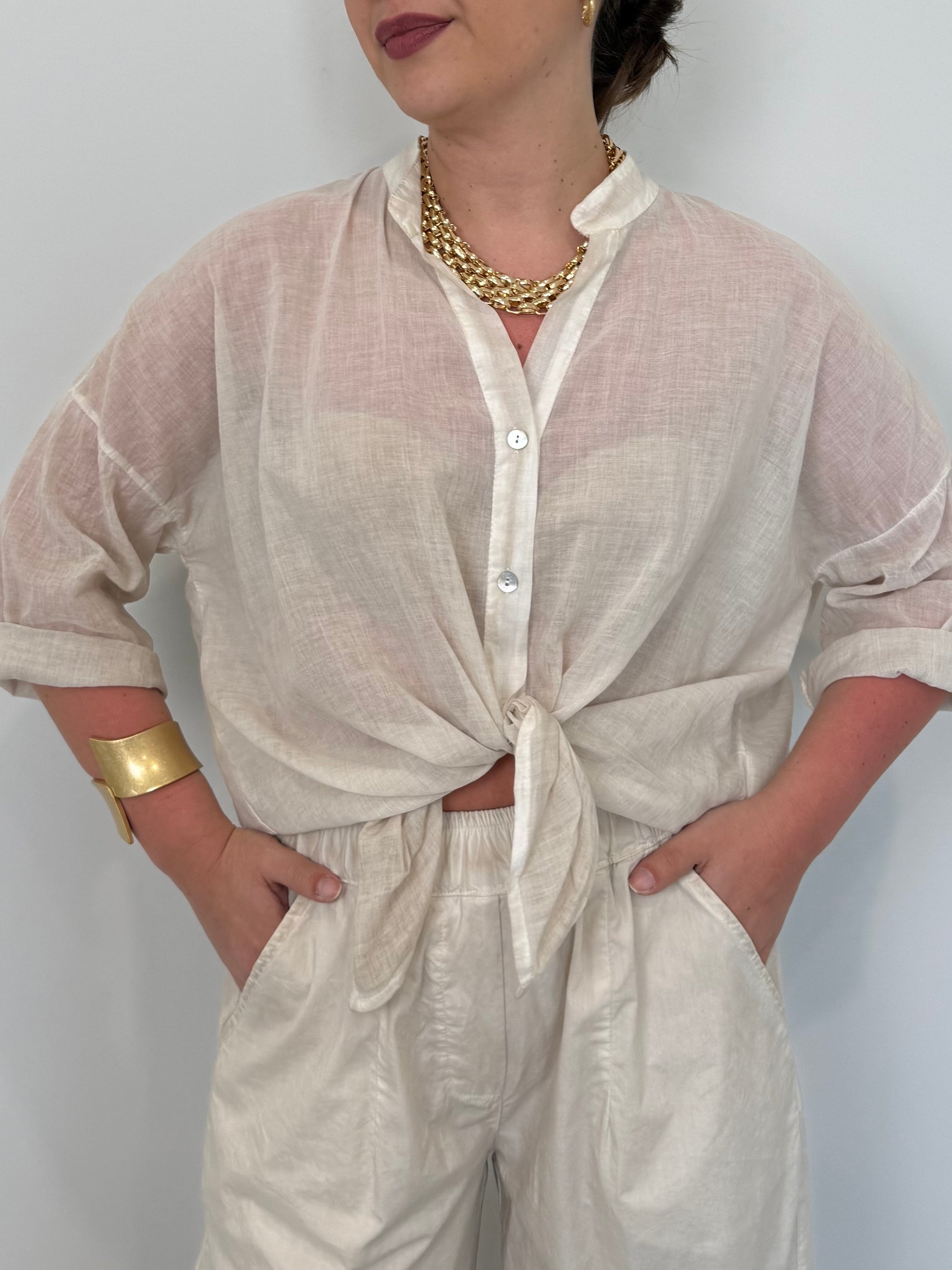 Haveone - Camicia in mussola di cotone beige