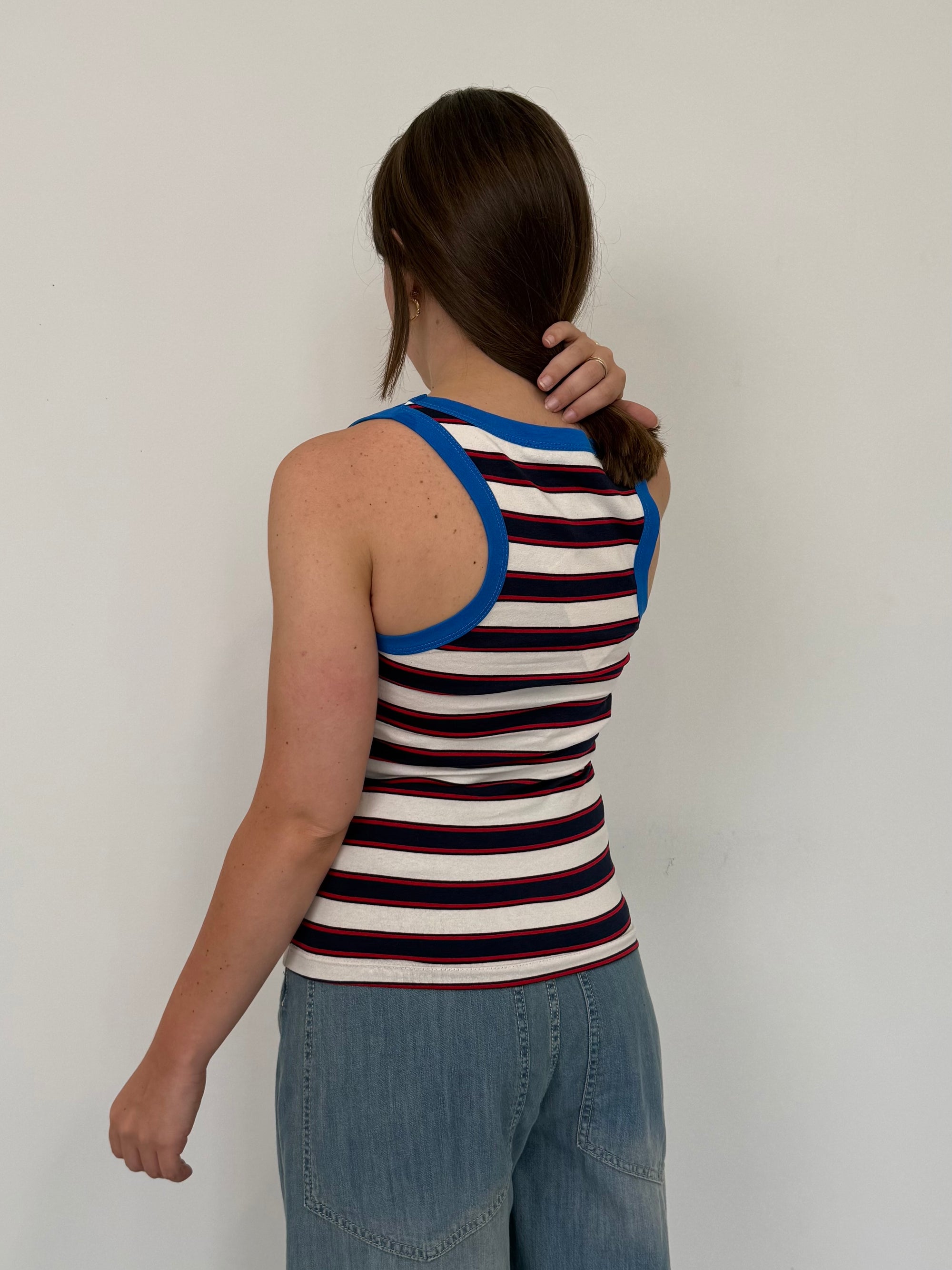 Haveone - Canotta righe rosse contrasto blu