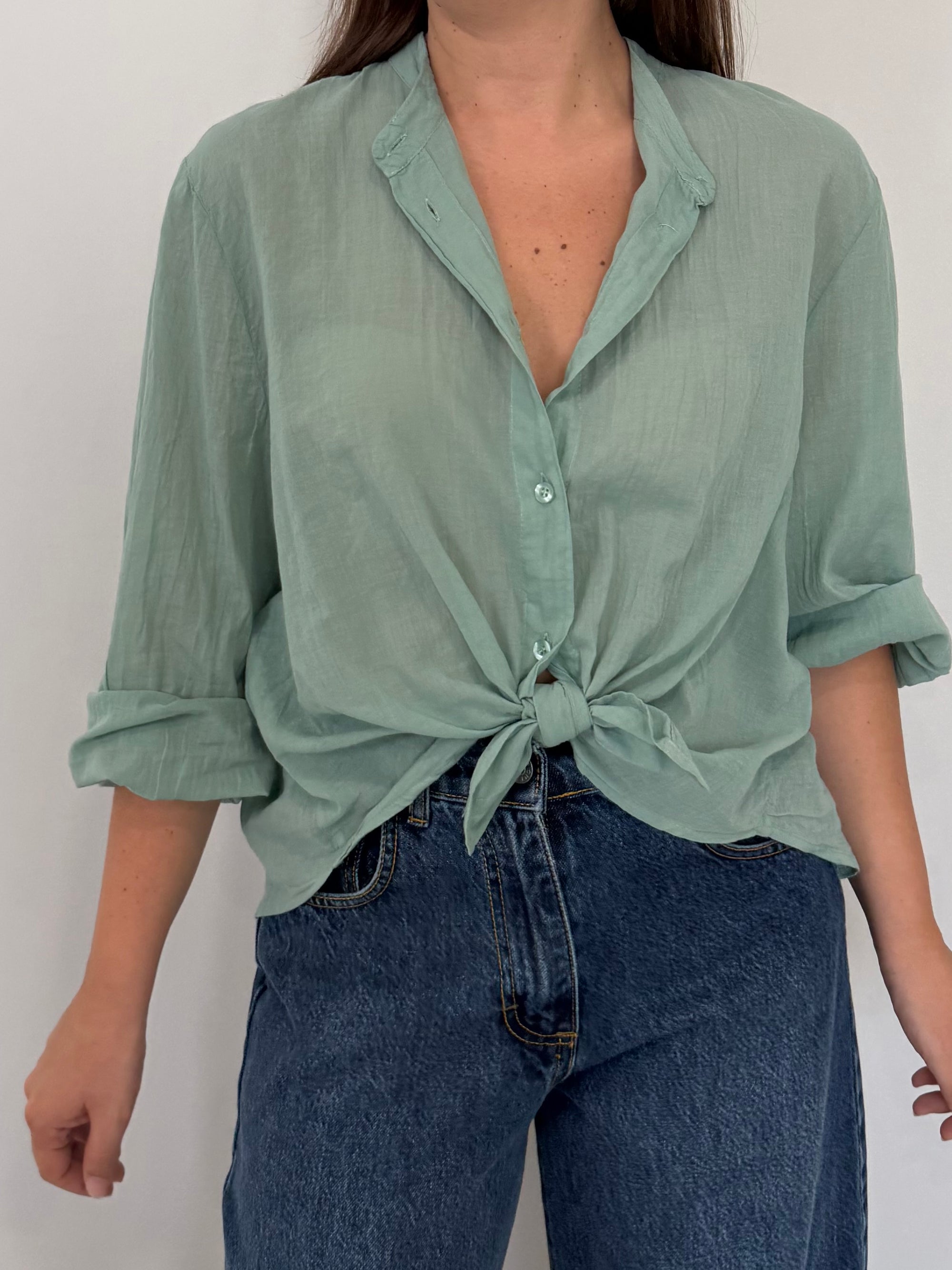 Tensione in - Camicia in mussola di cotone menta