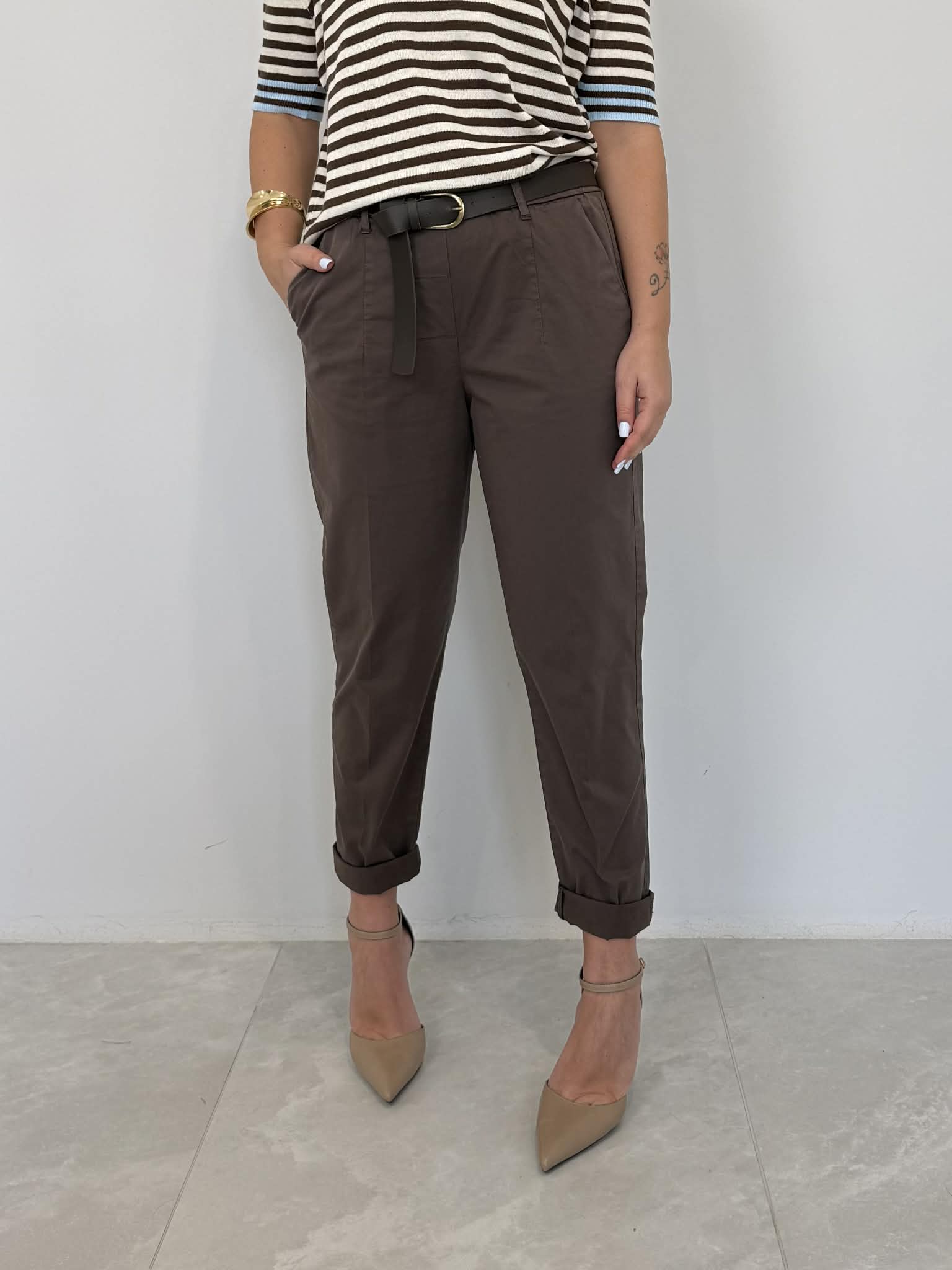 SusyMix - Pantalone in cotone sigaretta moro