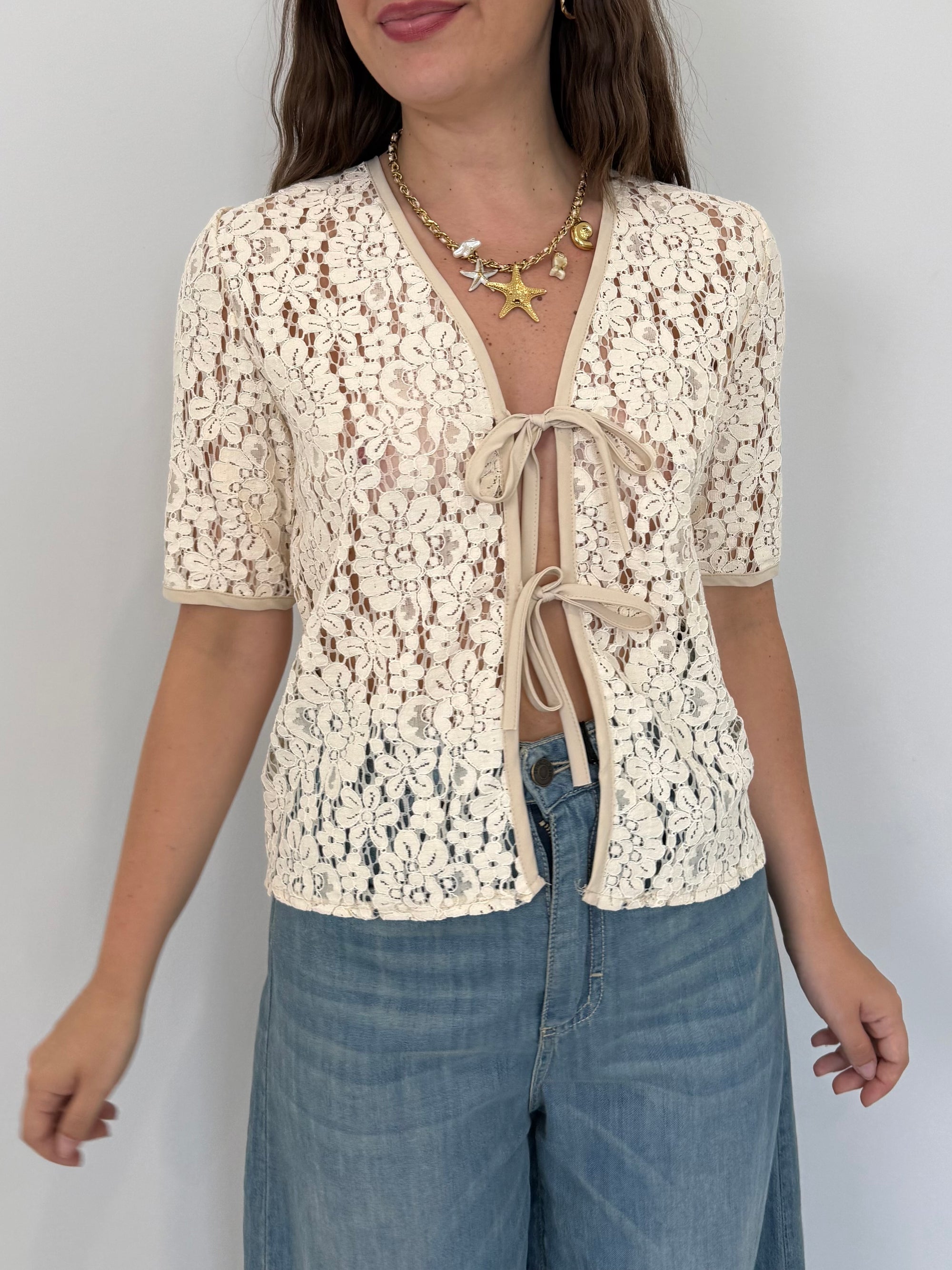 Haveone - Maglia con fiocchi in crochet beige