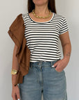 SusyMix - T-shirt righe con balza tabacco