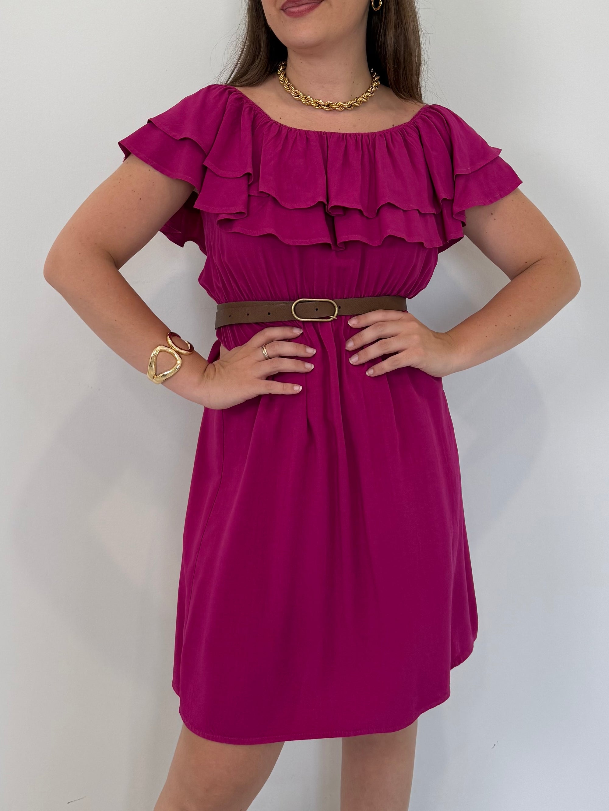 Kontatto - Abito shiffer con balze magenta