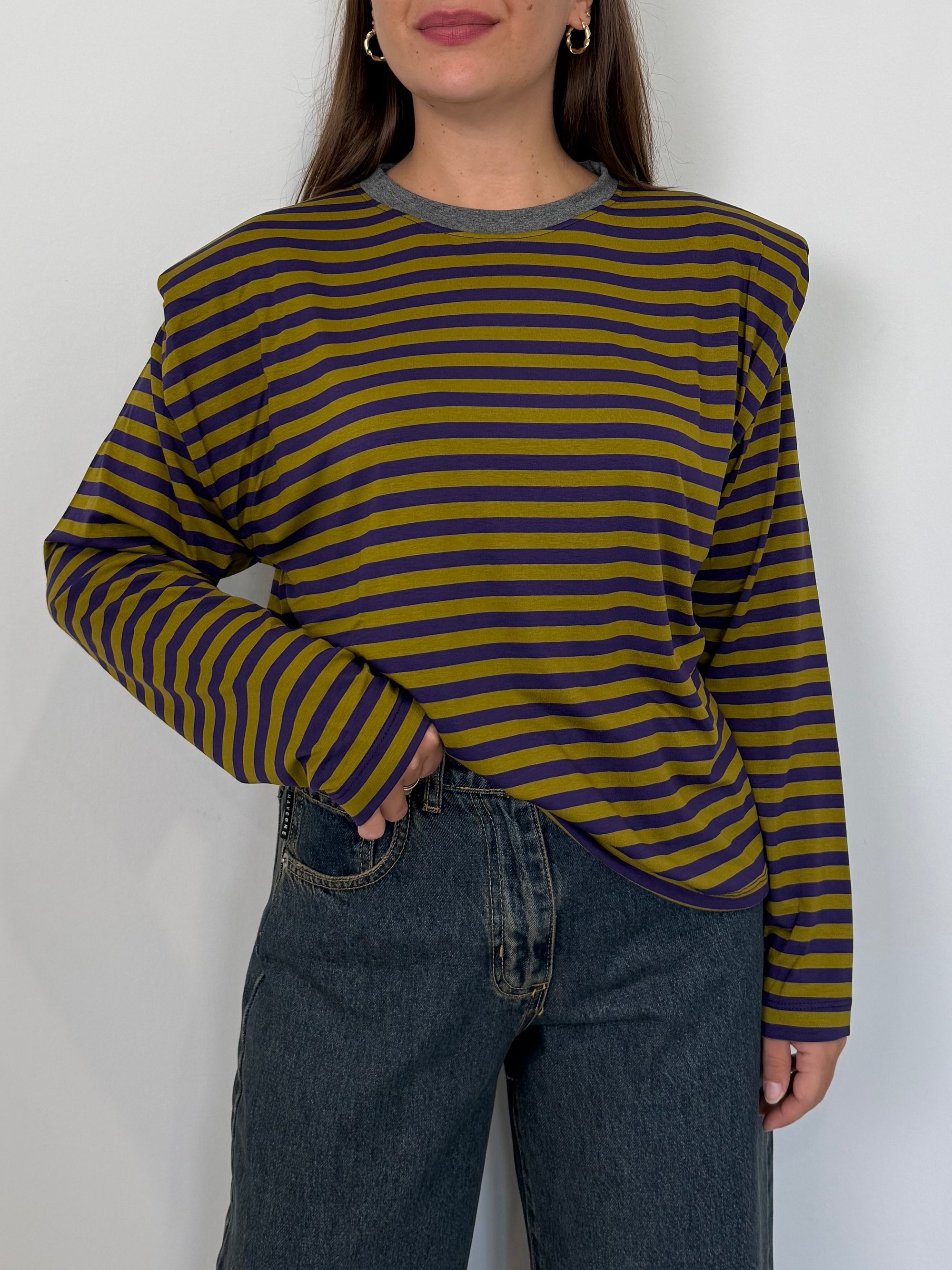 Haveone - Maglia spalline righe verde