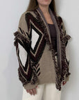 Tensione In - Cardigan rombi e frange fango
