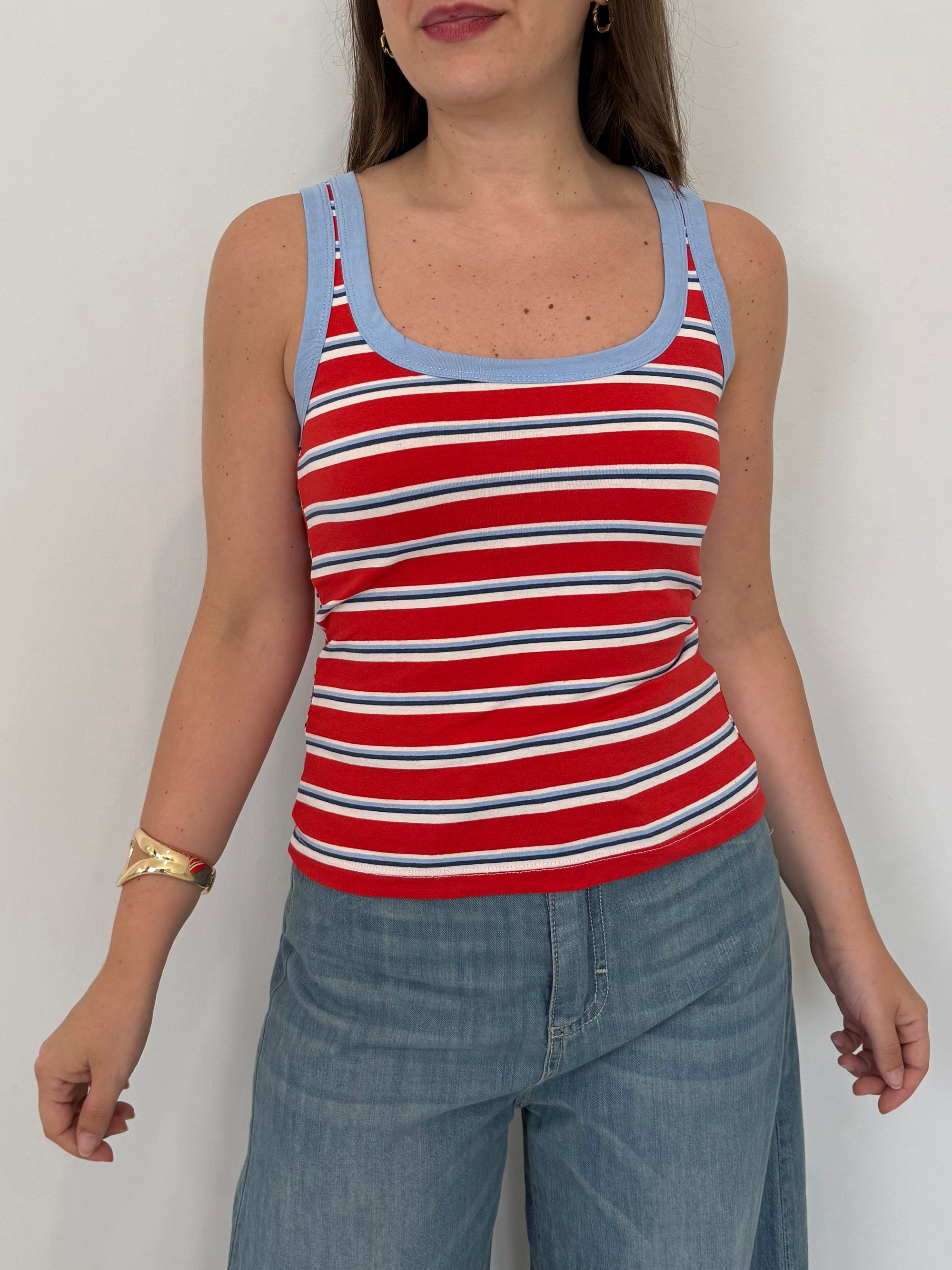 Haveone - Canotta righe rosse contrasto celeste