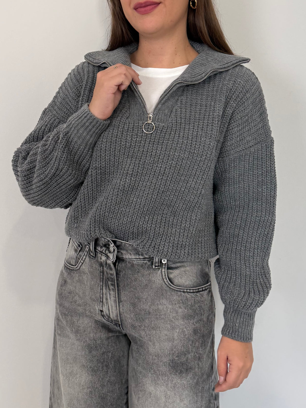 SusyMix - Maglioncino mezza zip grigio