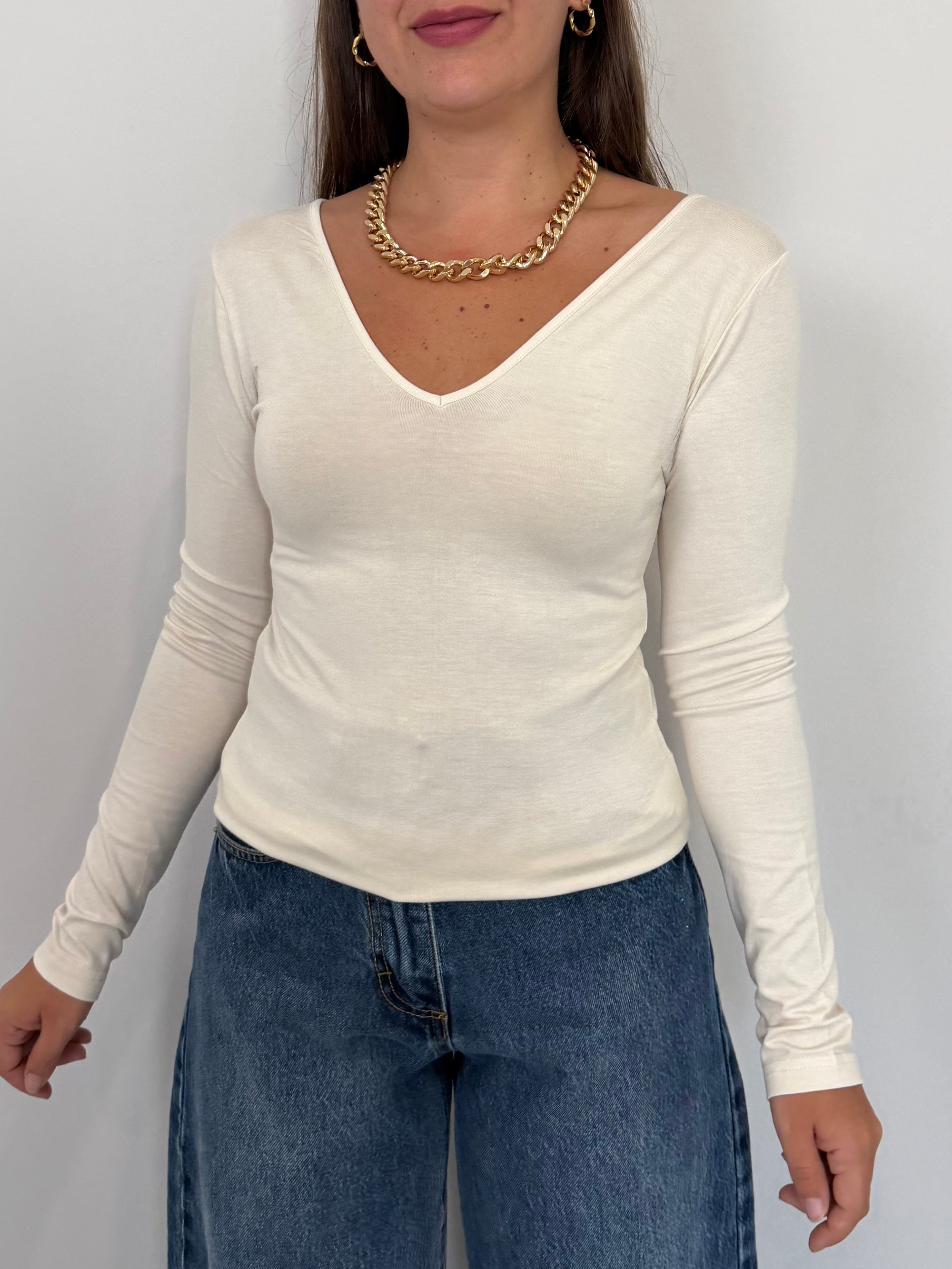 SusyMix - Maglia doppia scollo V burro
