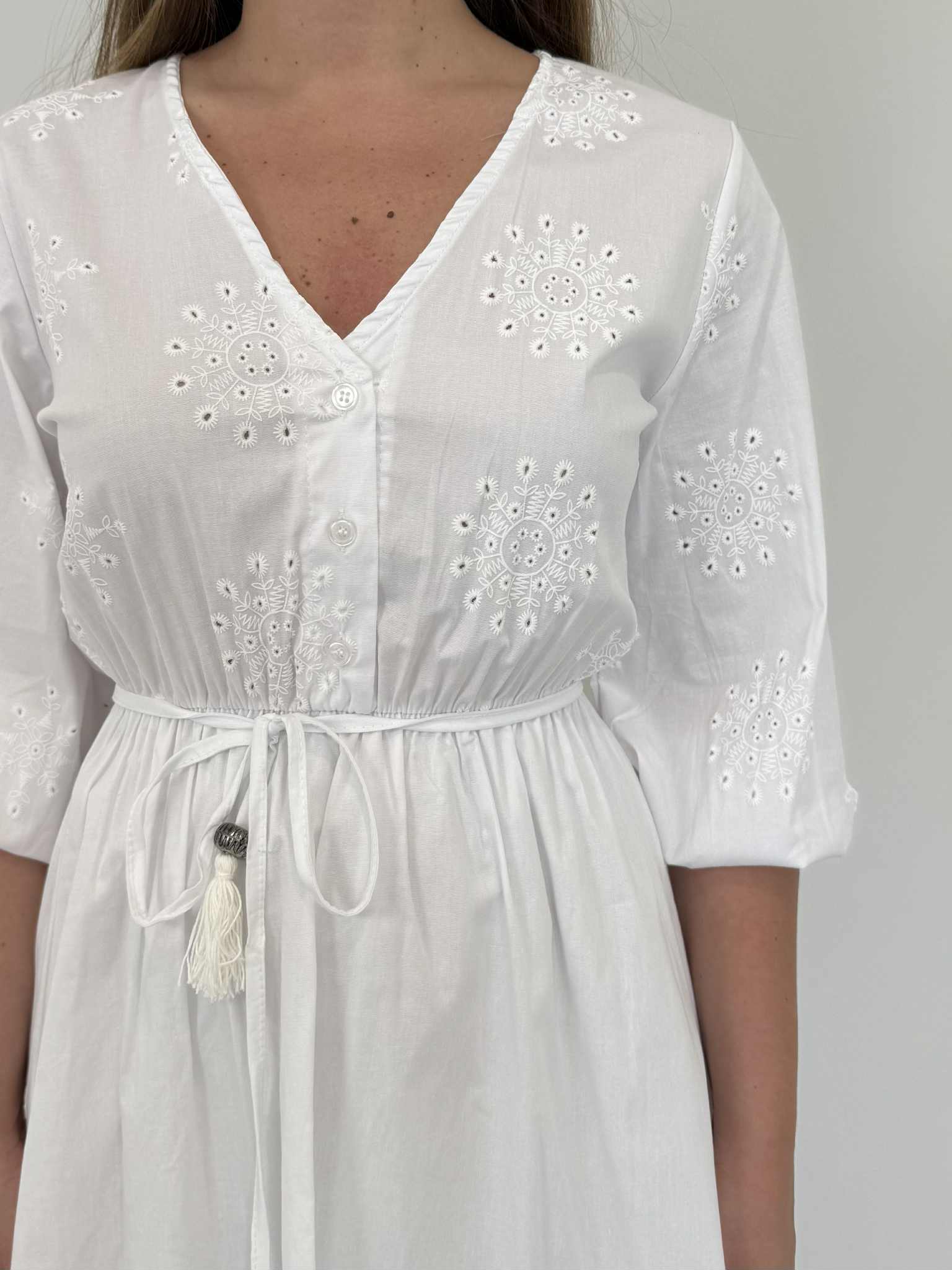 Two Way - Abito in cotone con ricami bianco
