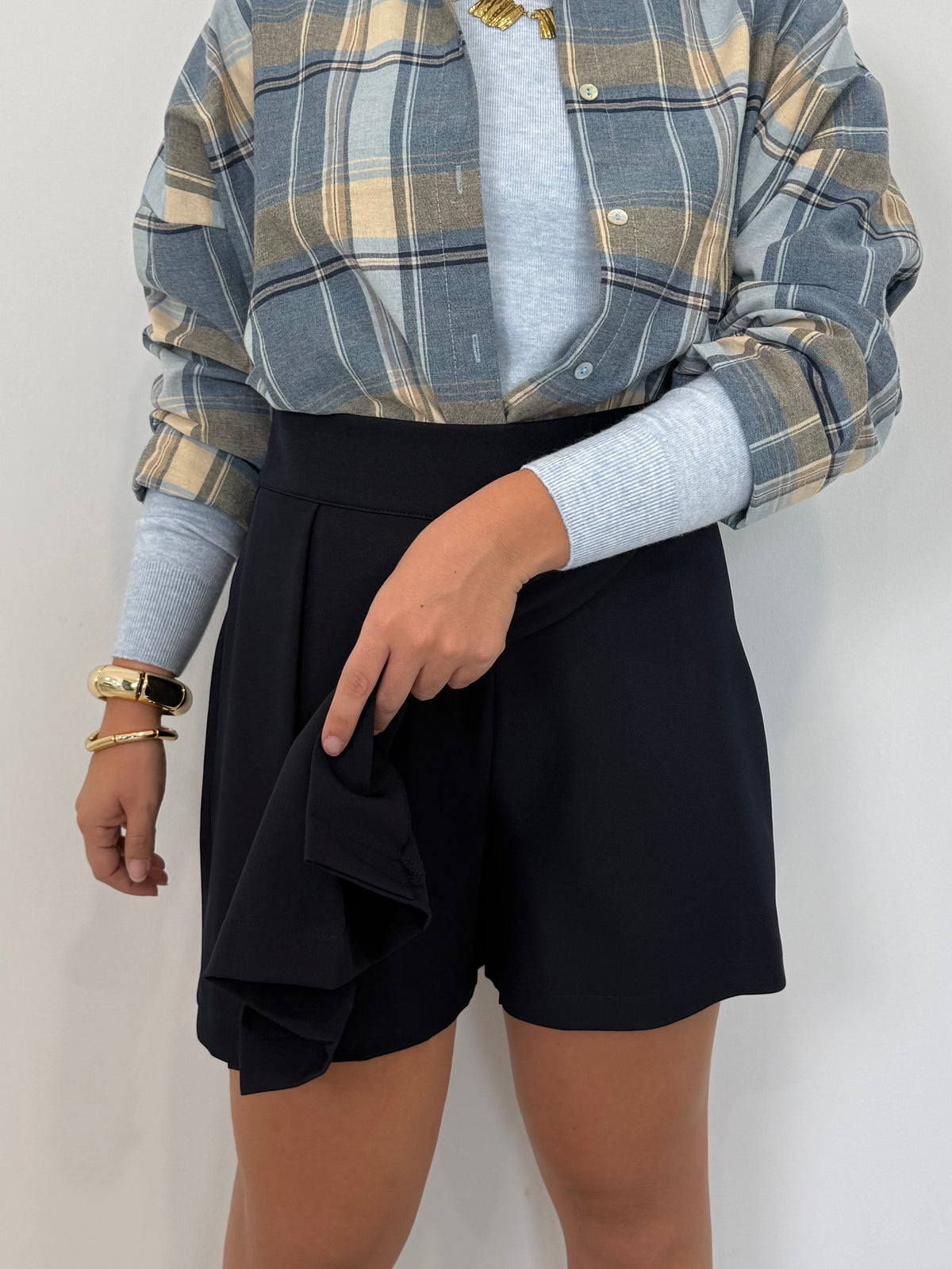 Haveone - Gonna con short pieghe blu