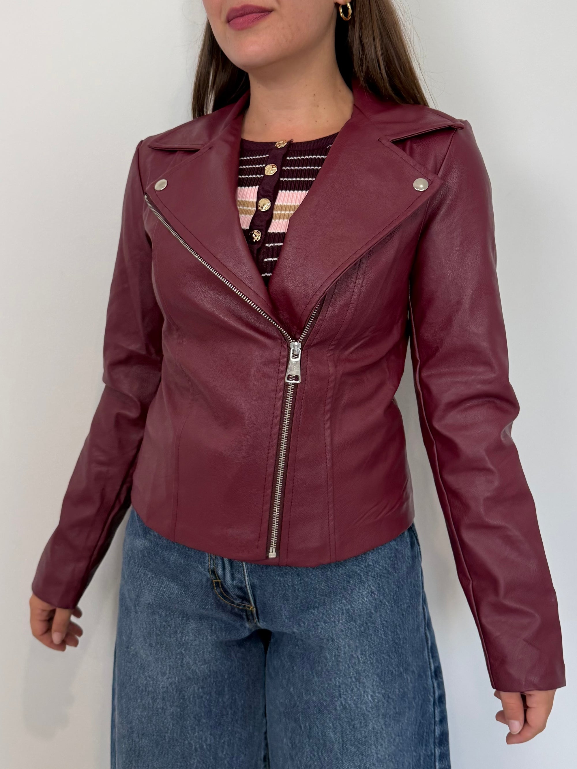 SusyMix - Giubbino slim in ecopelle bordeaux