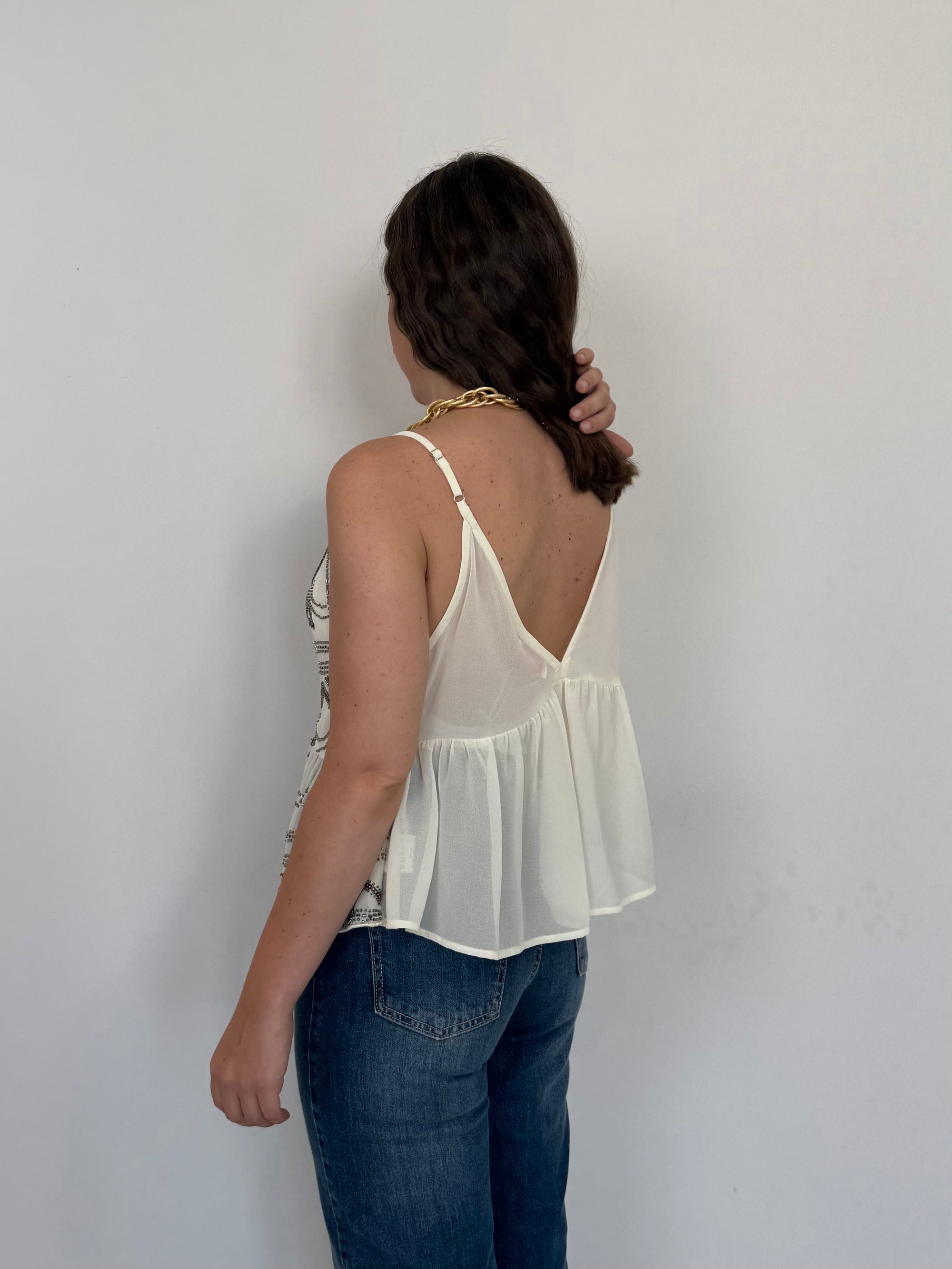 Kontatto - Top in paillettes bianco