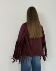 Haveone - Giacca in suede con frange bordeaux