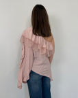 Haveone - Maglia monospalla con pizzo rosa
