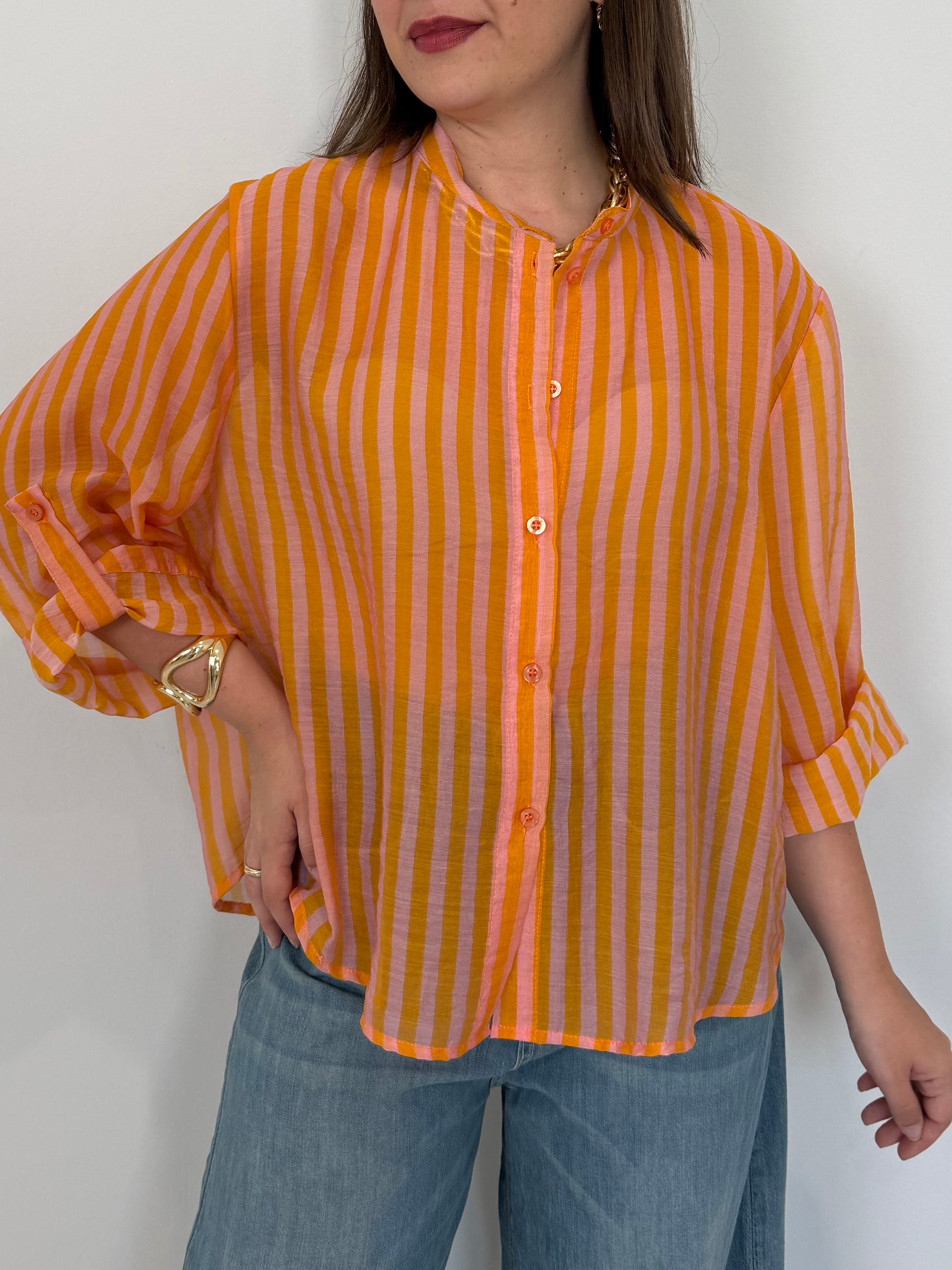 Haveone - Camicia righe fini mandarino