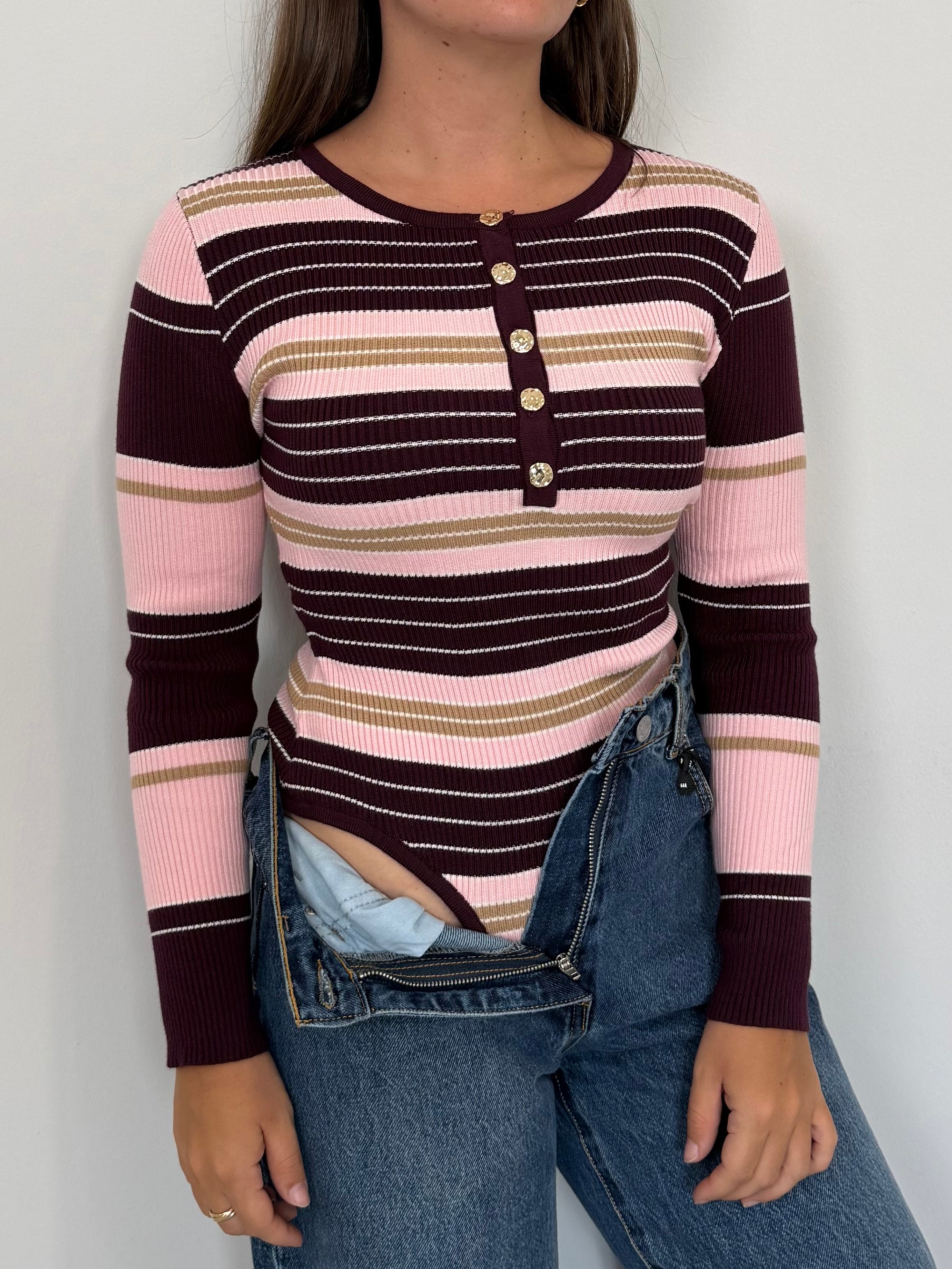 Civico23 - Body in maglia a righe vino