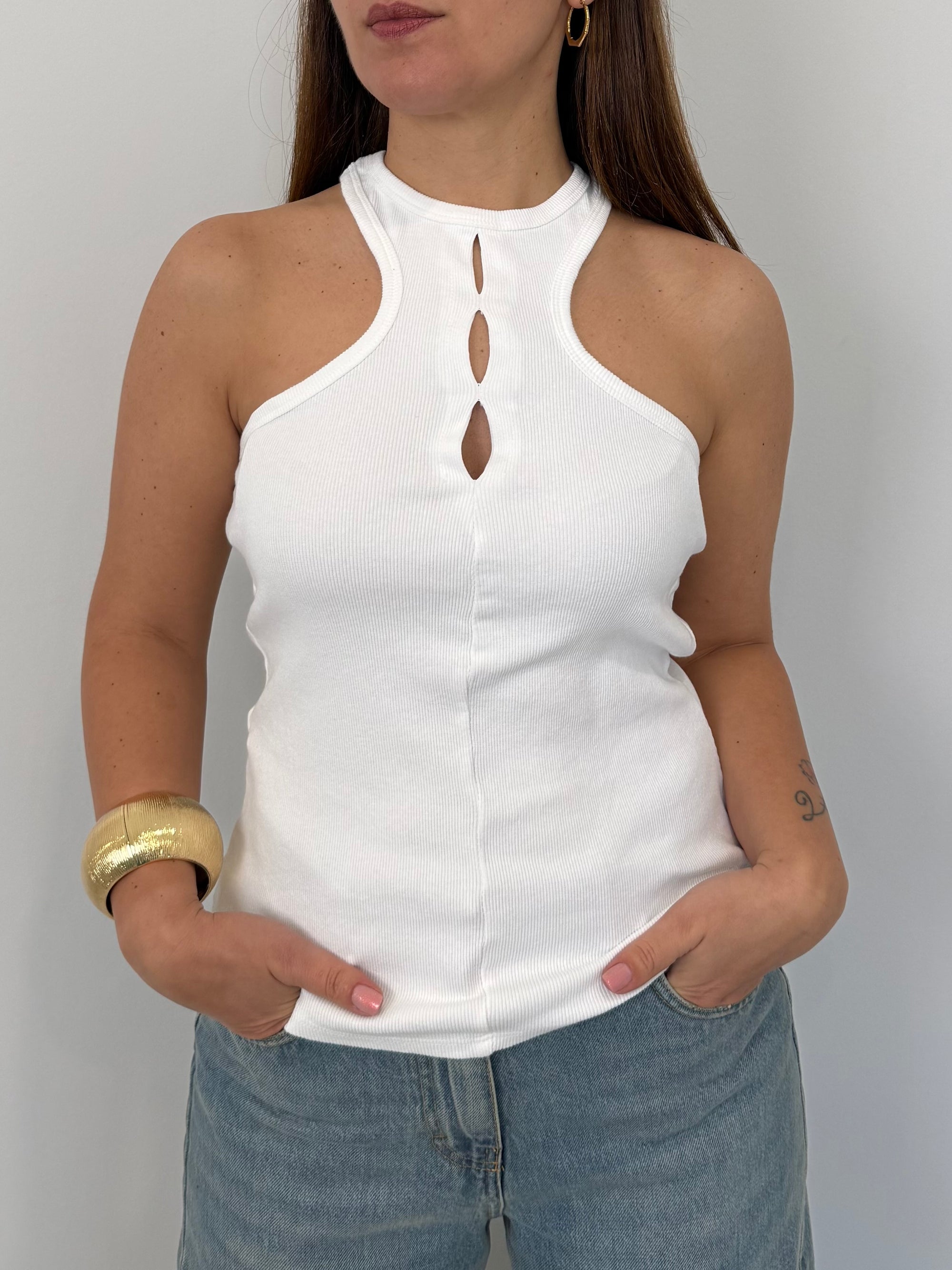 Haveone - Canotta vogatore cutout bianca