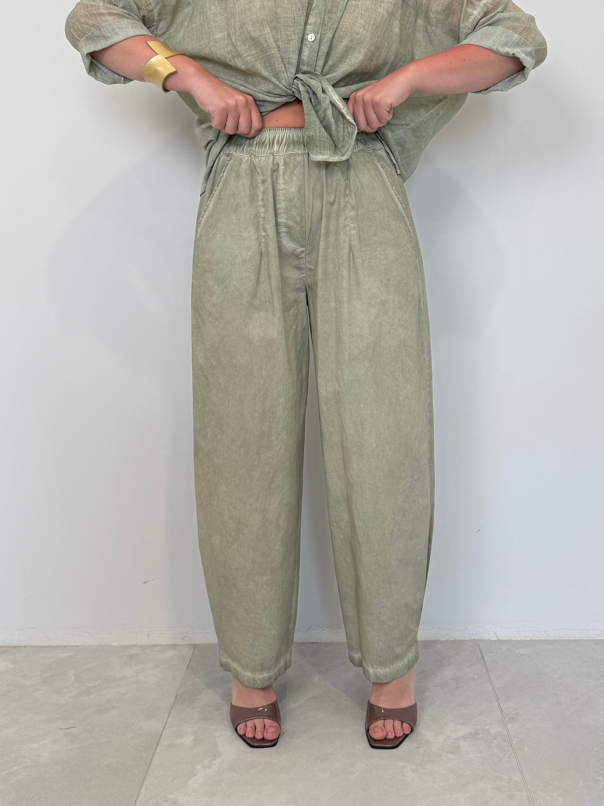Haveone - Pantalone barrel verde