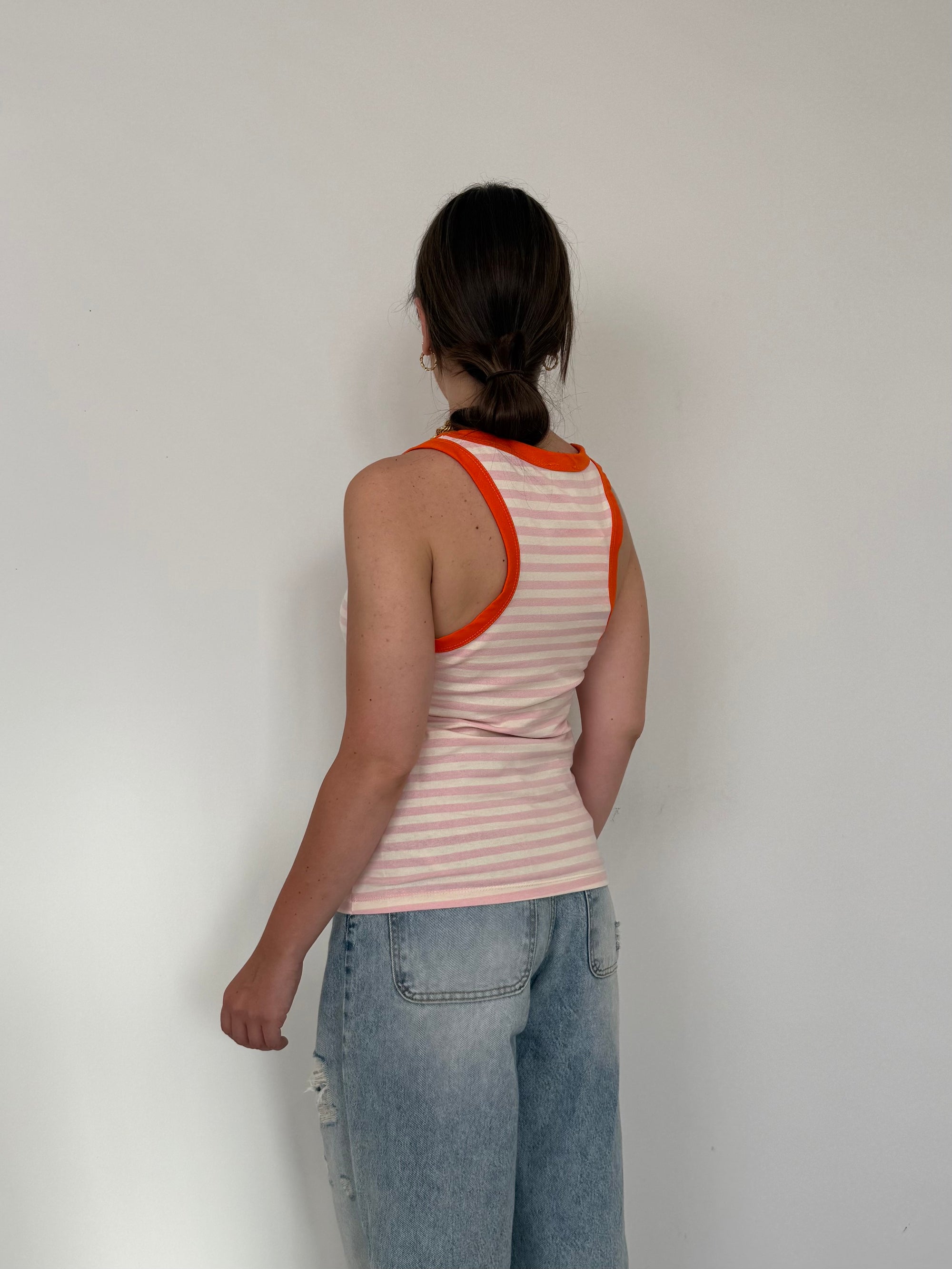 SusyMix - Canotta righe rosa contrasto arancio