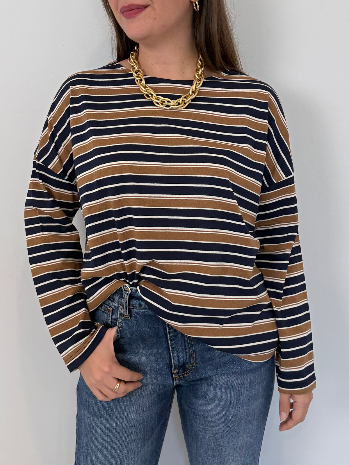 Motel - Maglia riga blu e camel