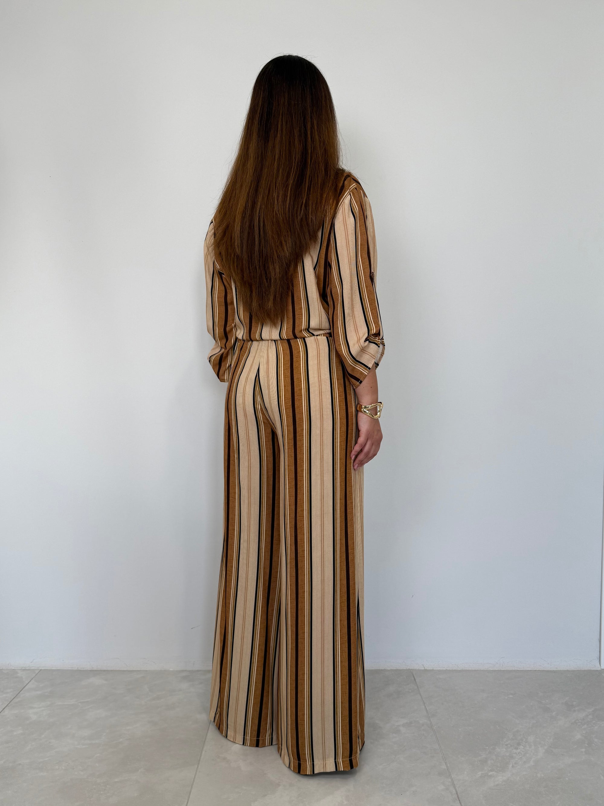 Haveone - Pantalone in viscosa con righe senape