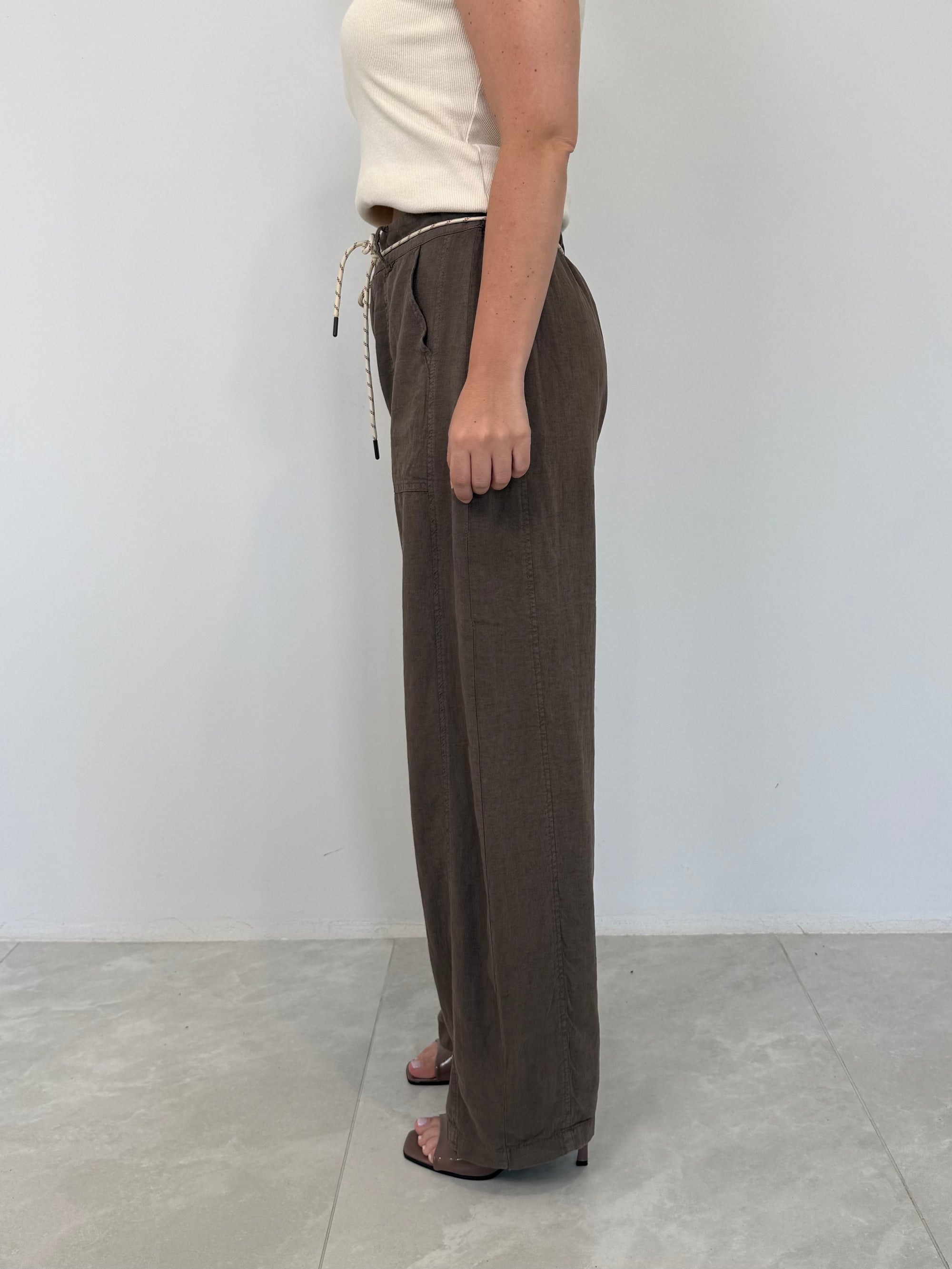 SusyMix - Pantalone no stellina in lino moro