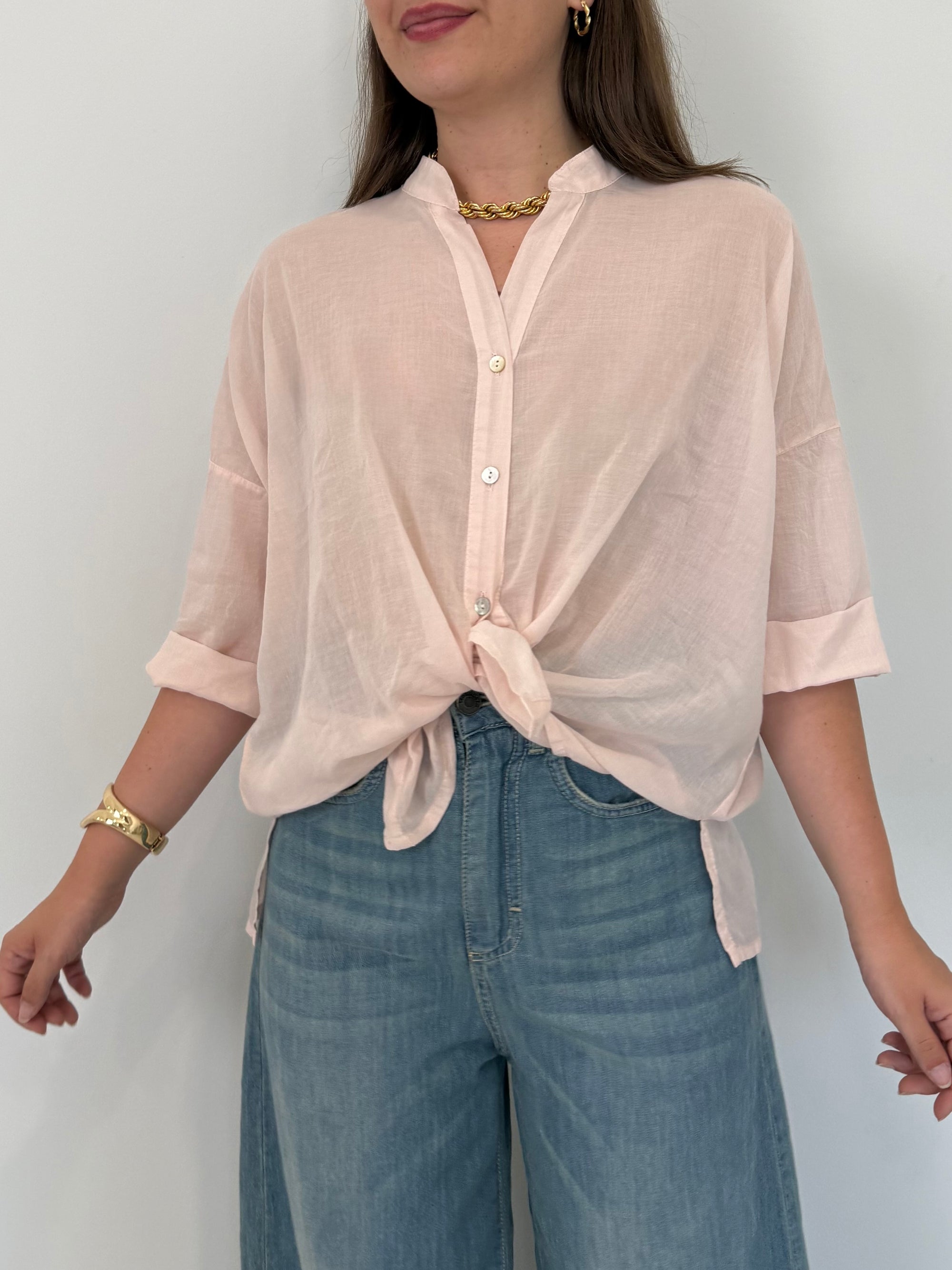 Haveone - Camicia in mussola di cotone rosa