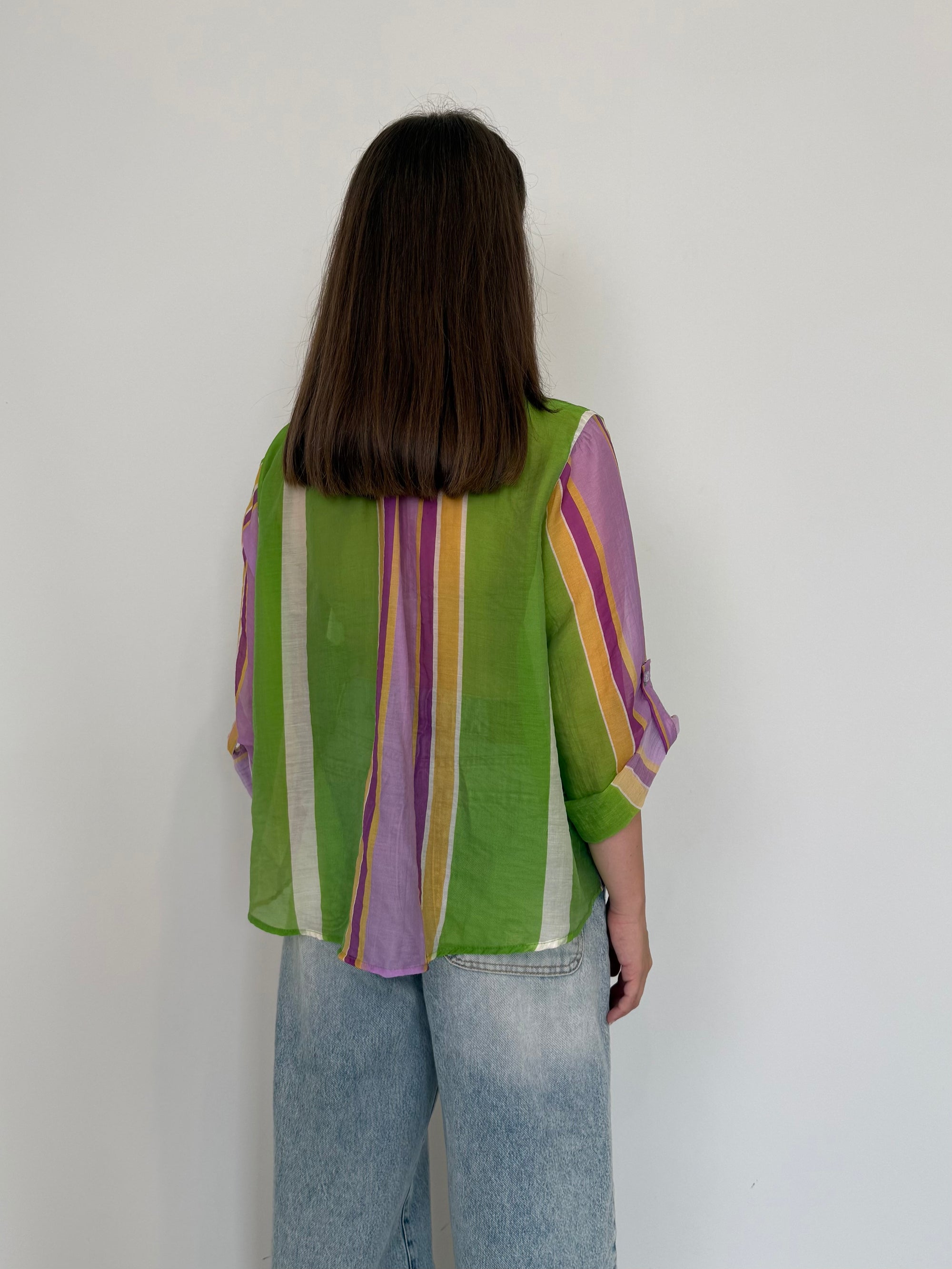 Haveone - Camicia righe asimmetriche verde