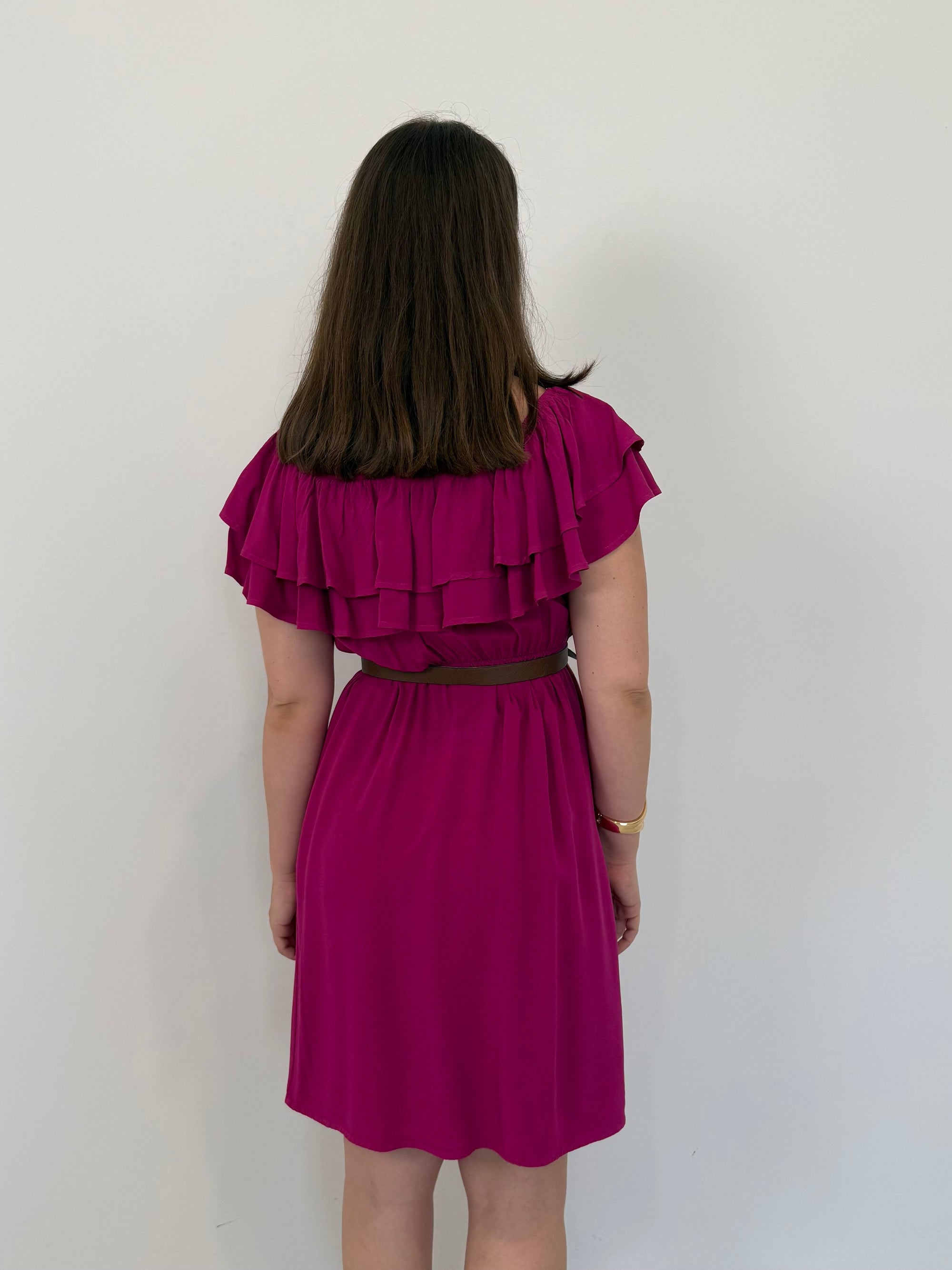 Kontatto - Abito shiffer con balze magenta