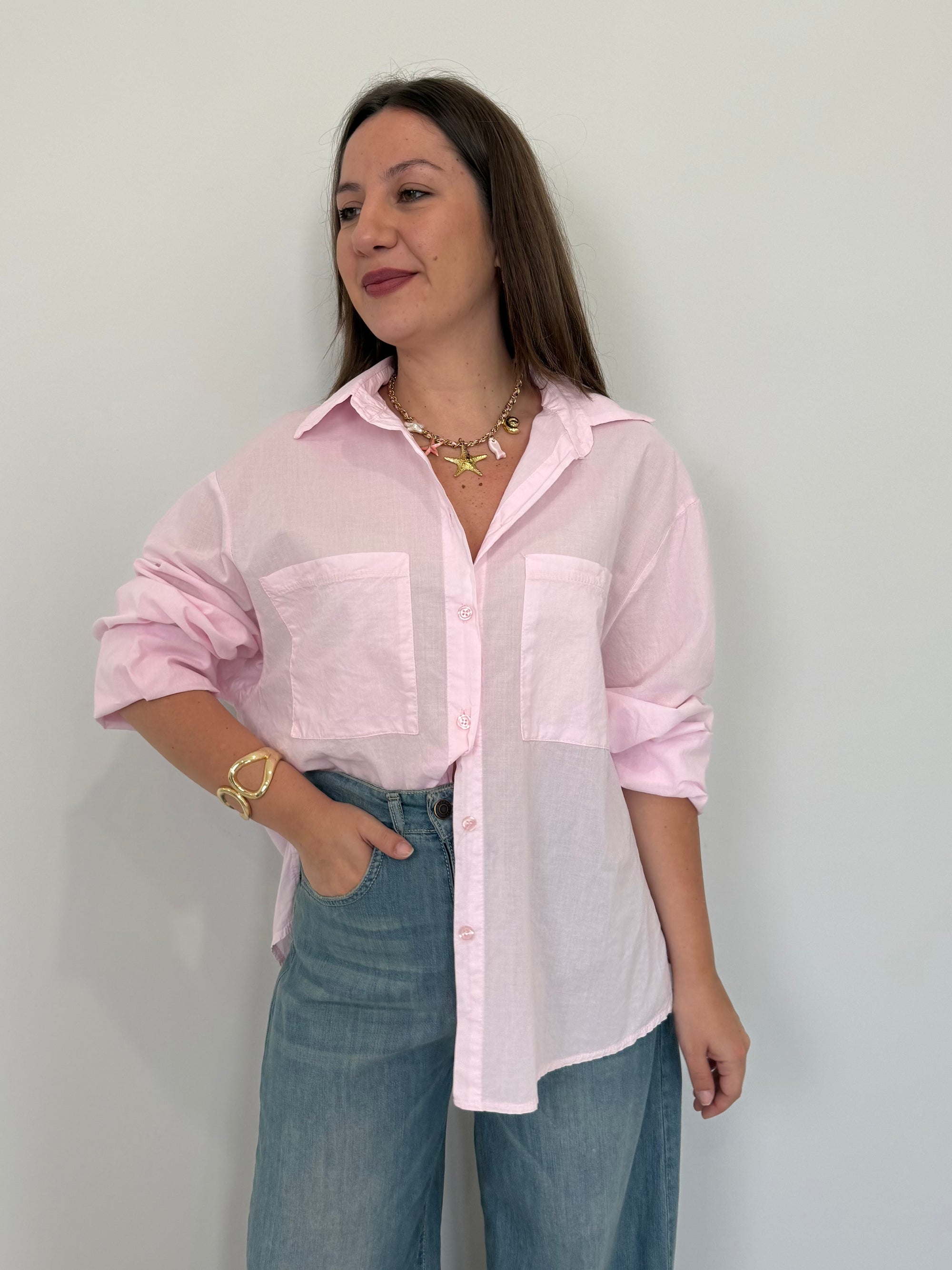 Haveone - Camicia leggera in cotone rosa
