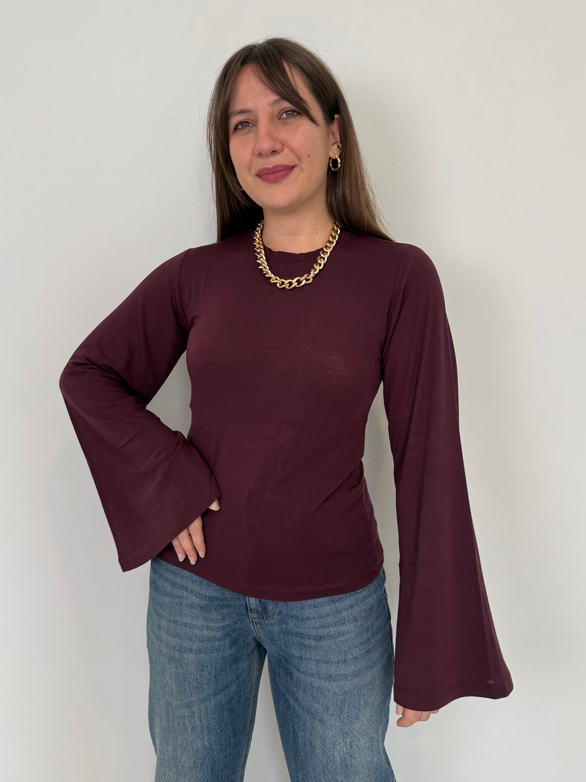 Haveone - Maglia Modal e Lana manica calla bordeaux