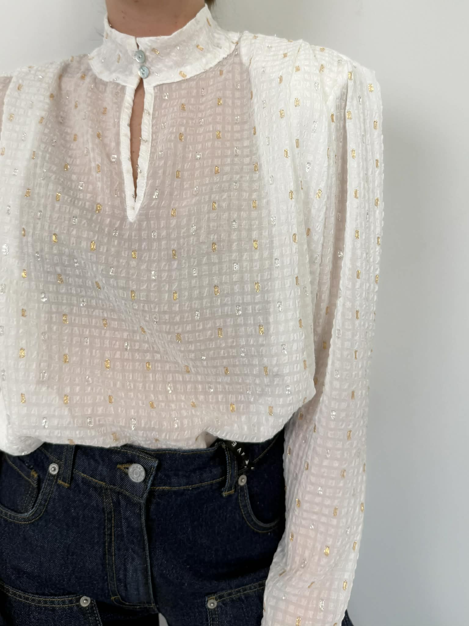 Haveone - Blusa bianca con dettagli lurex
